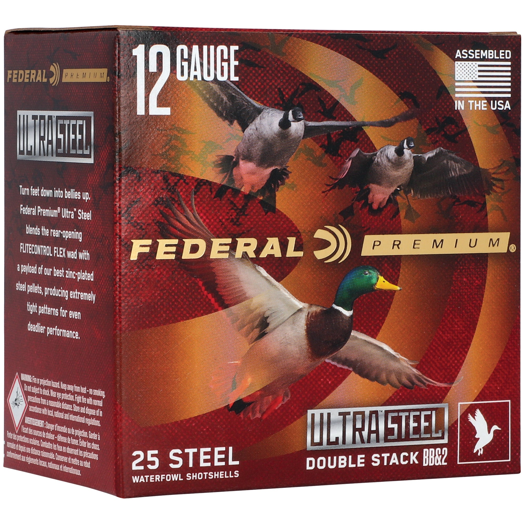 Federal Premium Ultra Steel 12 Gauge Shotgun Shells – BB & #2 Steel Shot, 1 1/4 oz, 25 Rounds per Box