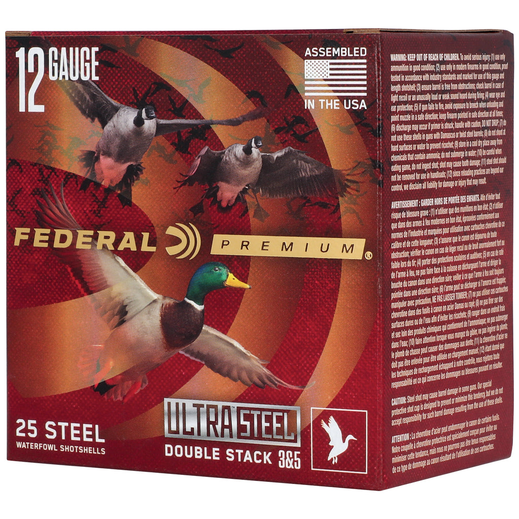 Federal Premium Ultra Steel 12 Gauge Shotgun Shells – 1 1/4 oz Steel Shot, #3 & #5, 25 rounds per box