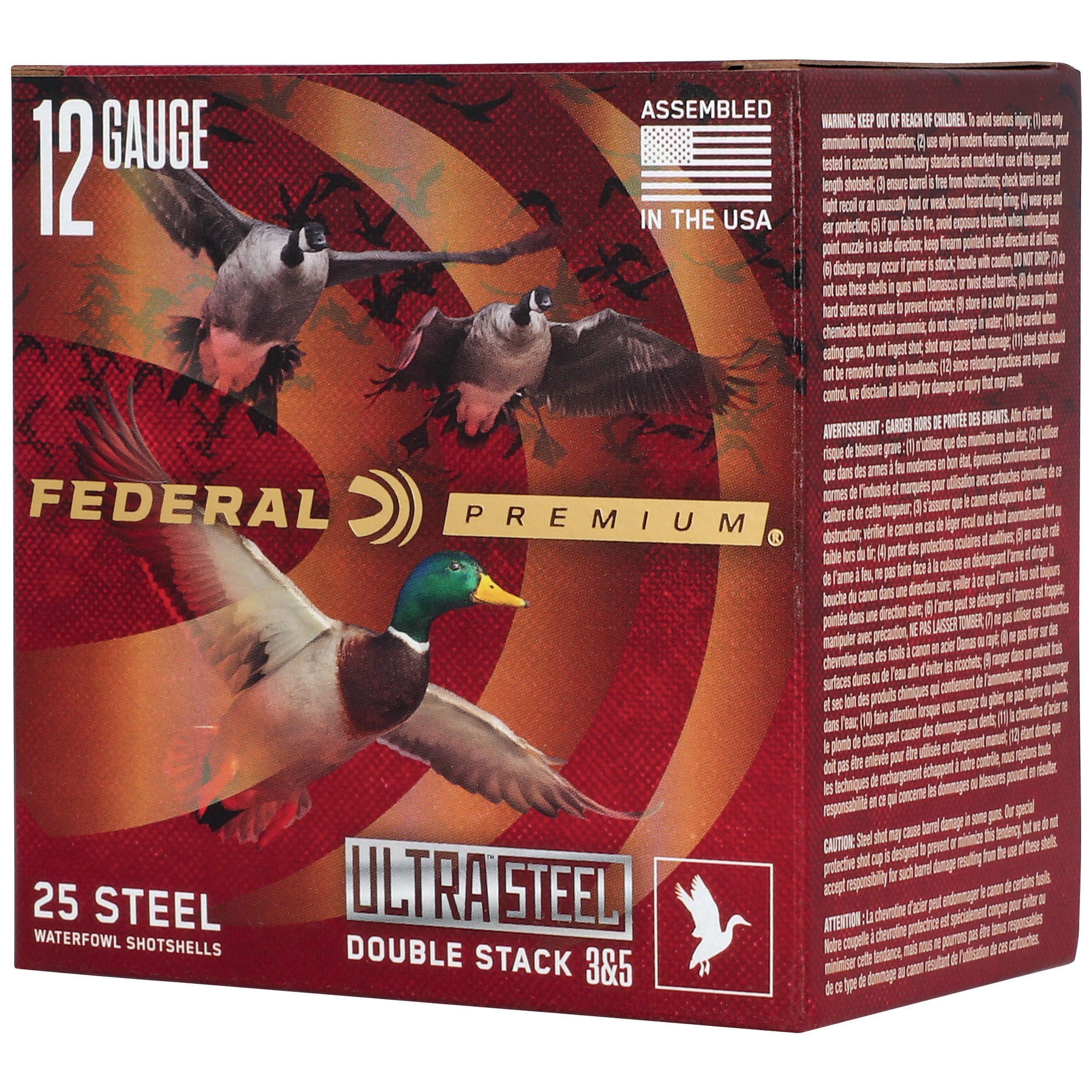 Federal Premium Ultra Steel 12 Gauge Shotgun Shells – 1 1/4 oz Steel Shot, #3 & #5, 25 rounds per box