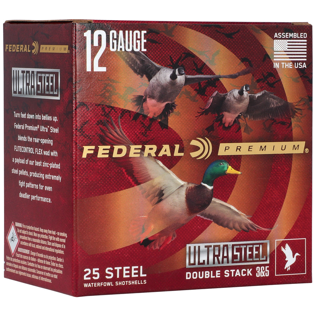 Federal Premium Ultra Steel 12 Gauge Shotgun Shells – 1 1/4 oz Steel Shot, #3 & #5, 25 rounds per box