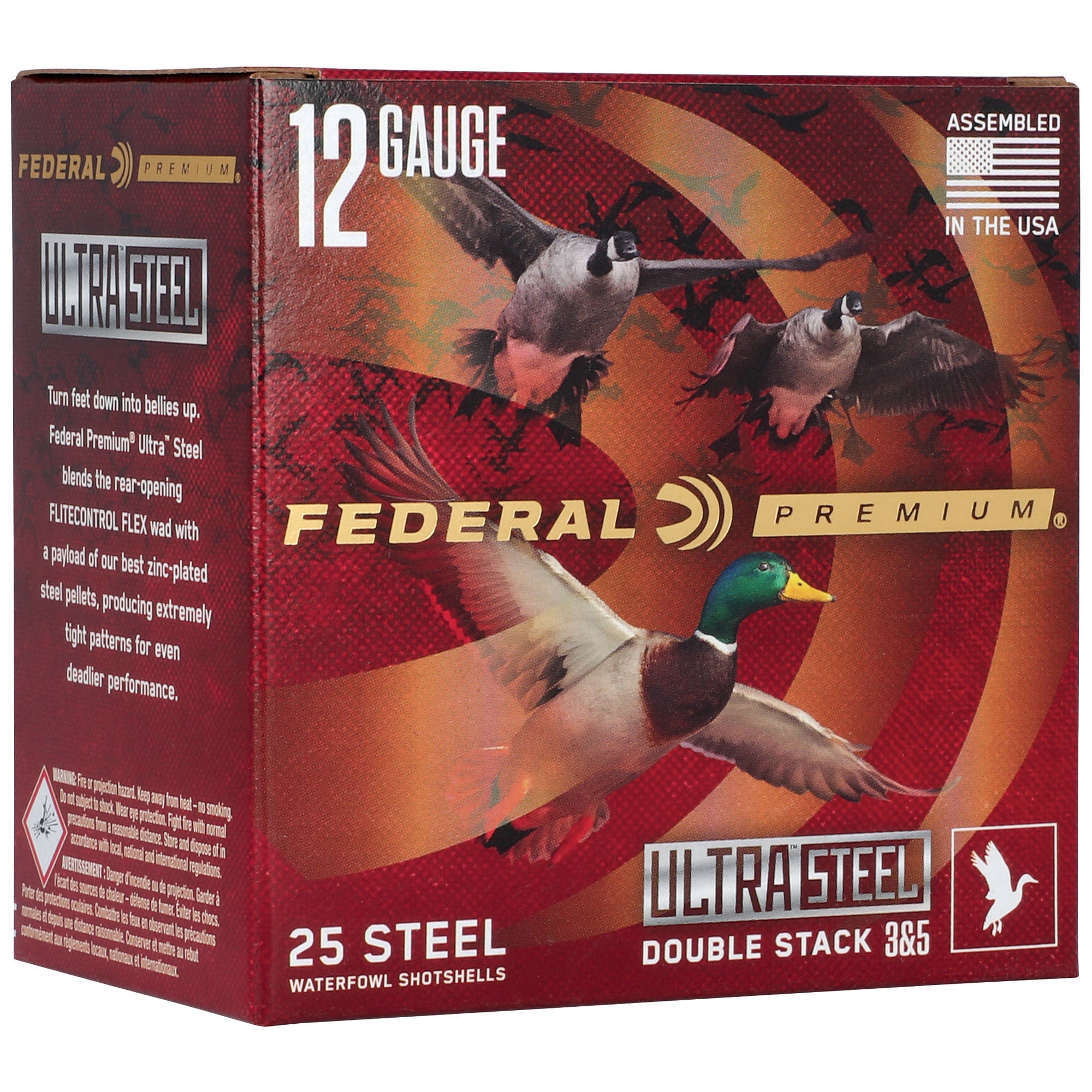 Federal Premium Ultra Steel 12 Gauge Shotgun Shells – 1 1/4 oz Steel Shot, #3 & #5, 25 rounds per box