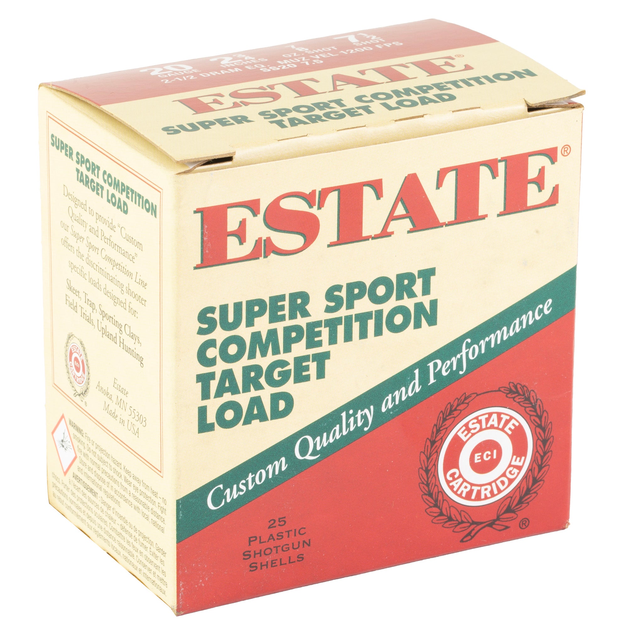 Federal Estate 20 Gauge Shotgun Shells – 2 3/4 Inch, 7/8 Oz #7.5 Shots, 25 Rounds per Box