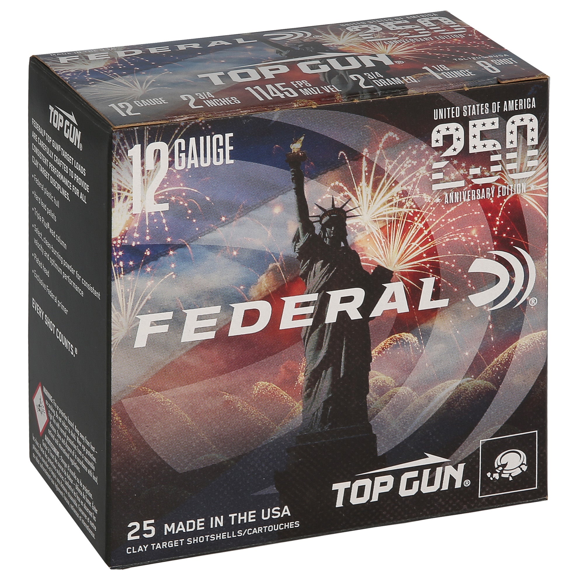 Federal Top Gun 12 Gauge #8 Shot, 1 1/8 oz, Partition Load – 25 Rounds per Box