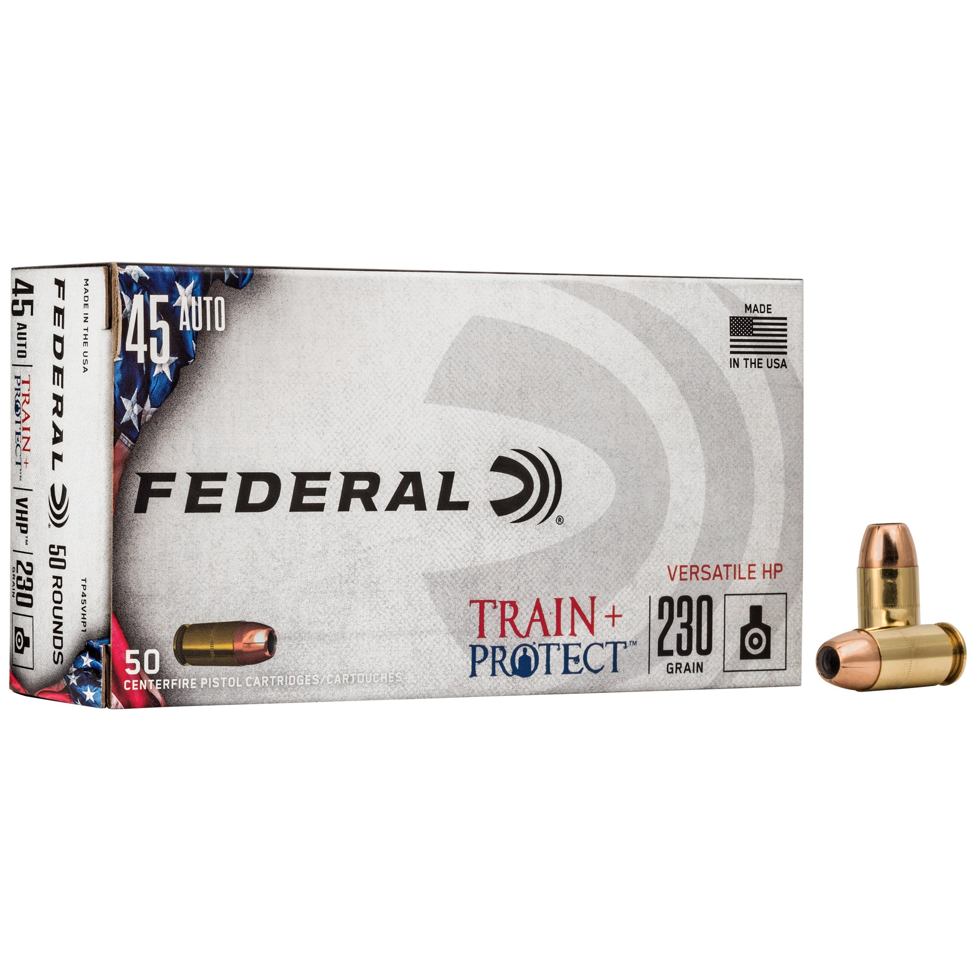 Federal Train & Protect .45 ACP 230 Grain VHP Hollow Point Ammunition, 50 Rounds