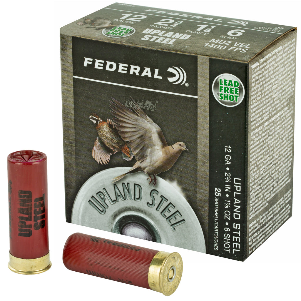 Federal Field & Range Steel 12 Gauge 2 3/4 inch #6 Steel Shot – 1 1/8 oz, 25 Rounds per Box
