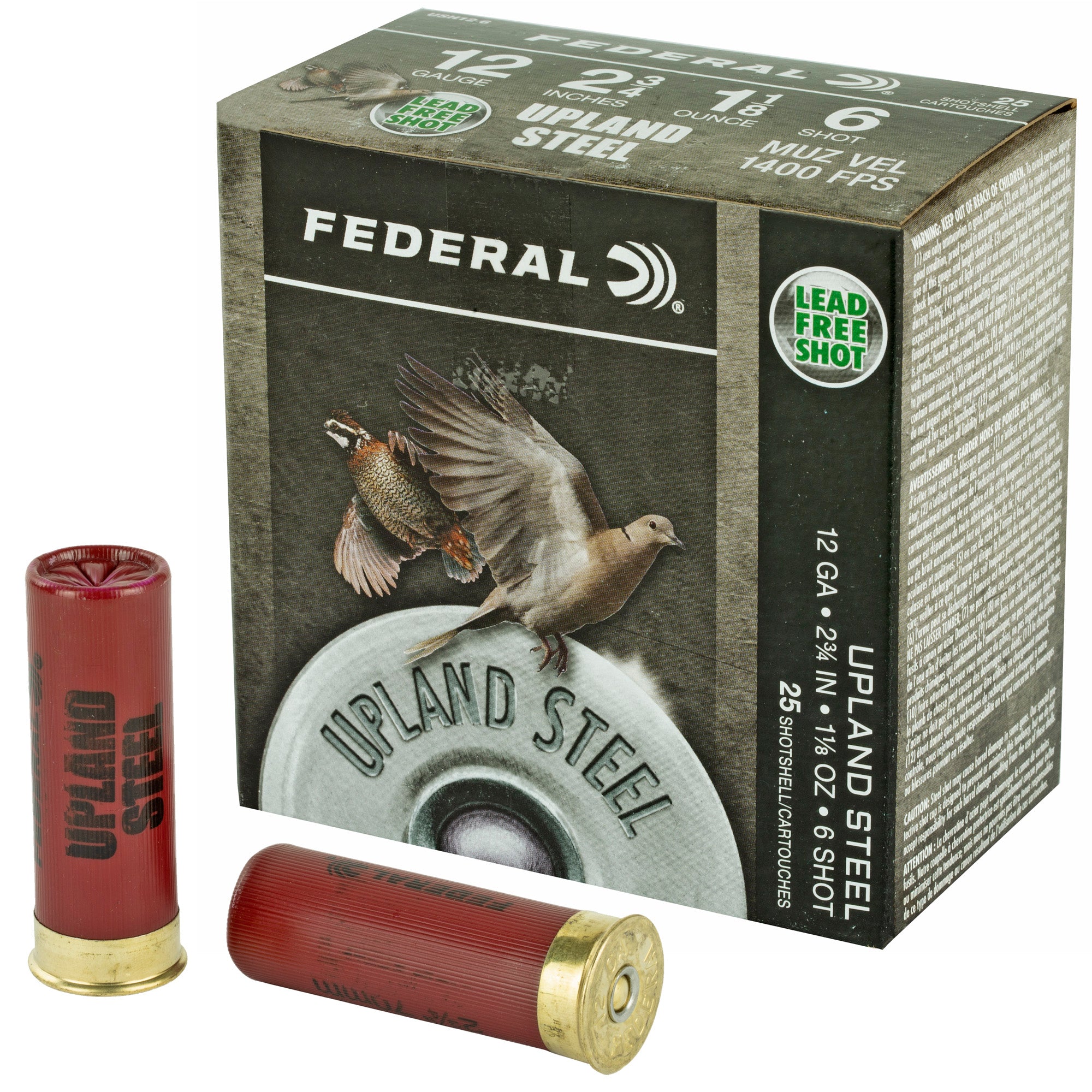 Federal Field & Range Steel 12 Gauge 2 3/4 inch #6 Steel Shot – 1 1/8 oz, 25 Rounds per Box