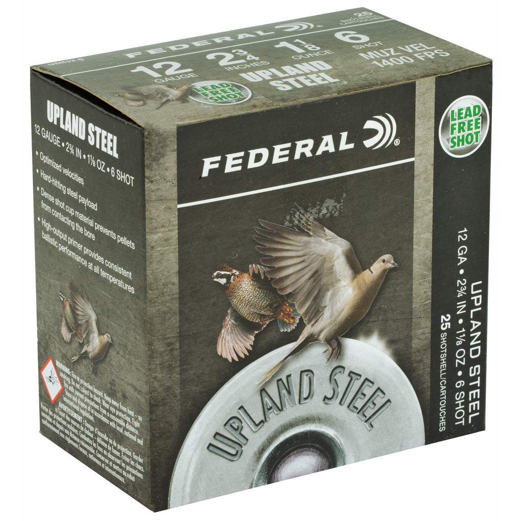 Federal Field & Range Steel 12 Gauge 2 3/4 inch #6 Steel Shot – 1 1/8 oz, 25 Rounds per Box