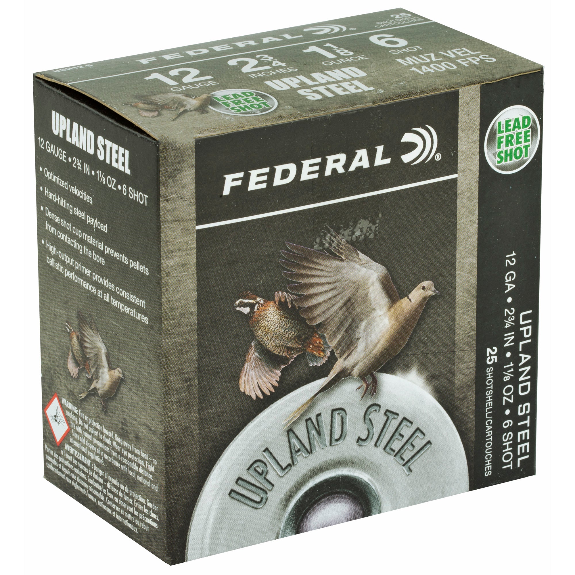 Federal Field & Range Steel 12 Gauge 2 3/4 inch #6 Steel Shot – 1 1/8 oz, 25 Rounds per Box