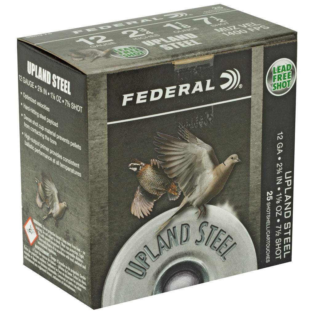 Federal Upland Steel 12 Gauge #7.5 Shot - 1 1/8 oz, 25 Rounds per Box