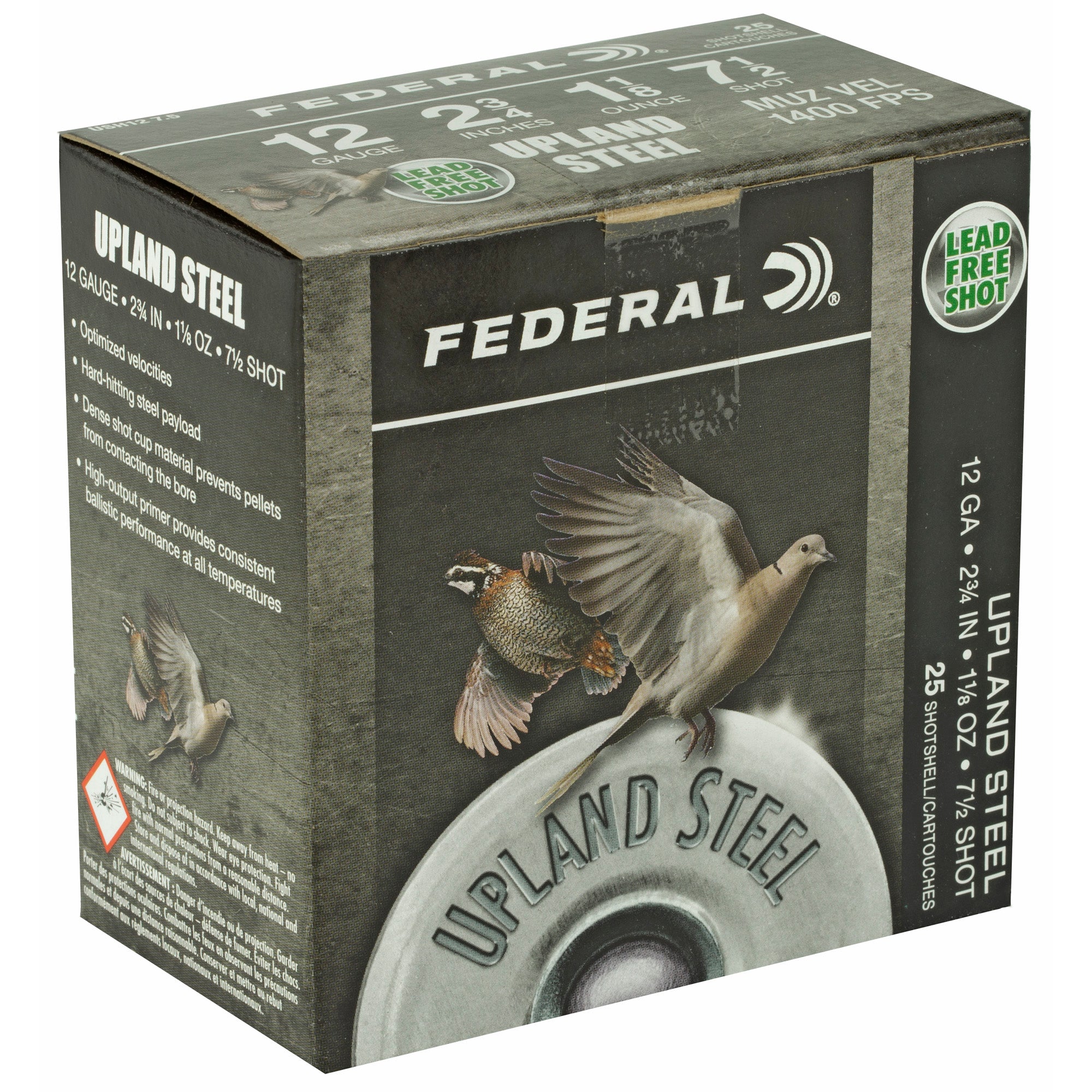 Federal Upland Steel 12 Gauge #7.5 Shot - 1 1/8 oz, 25 Rounds per Box