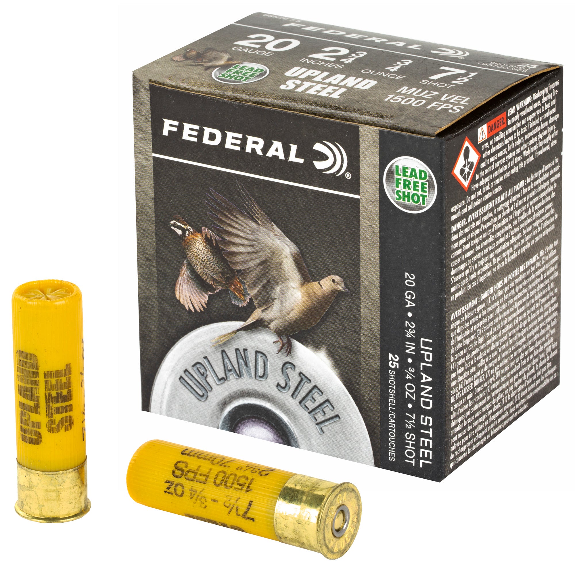 Federal Upland Steel 20 Gauge 2.75 inch #7.5 Steel Shot Ammo - 7/8 oz, 25 Rounds