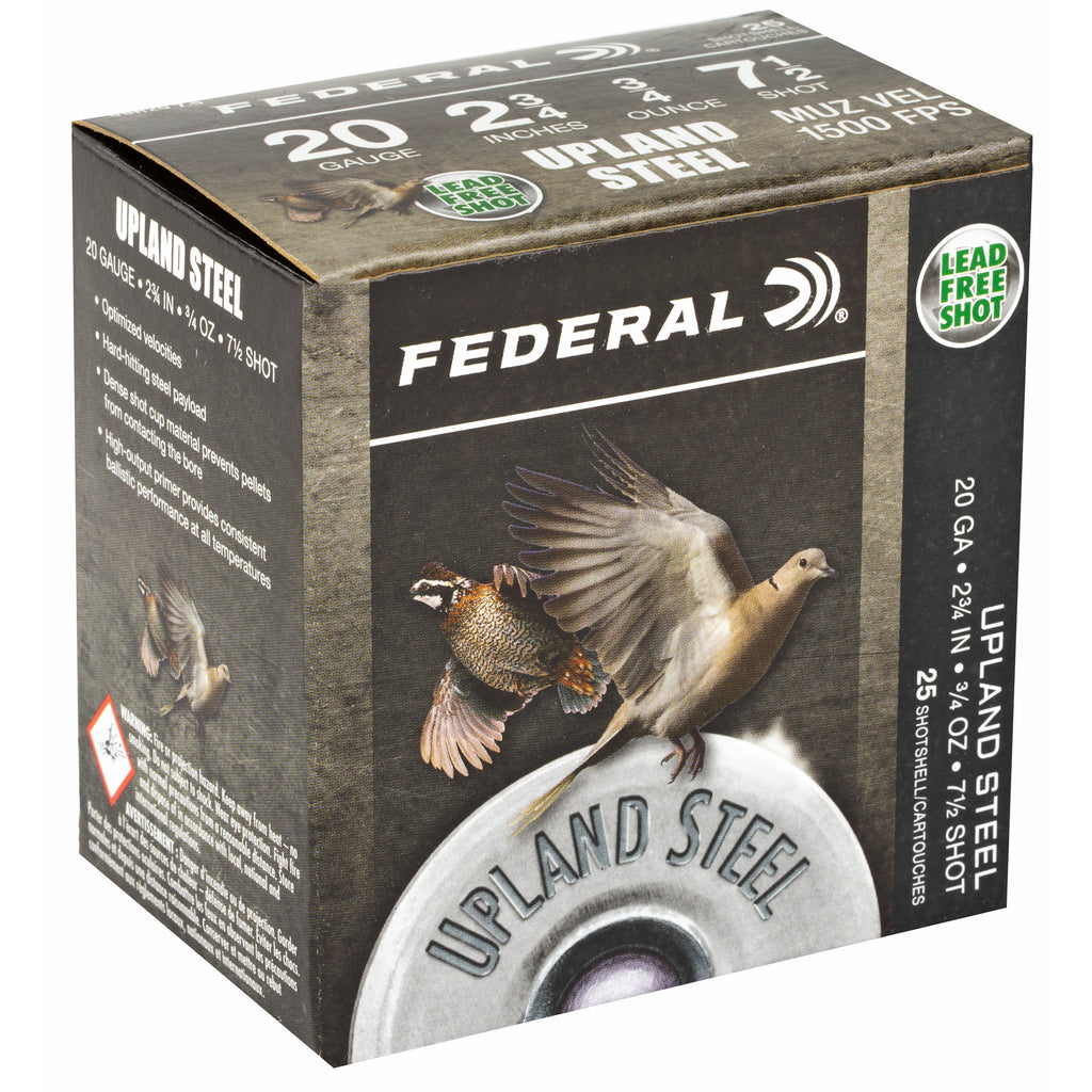 Federal Upland Steel 20 Gauge 2.75 inch #7.5 Steel Shot Ammo - 7/8 oz, 25 Rounds