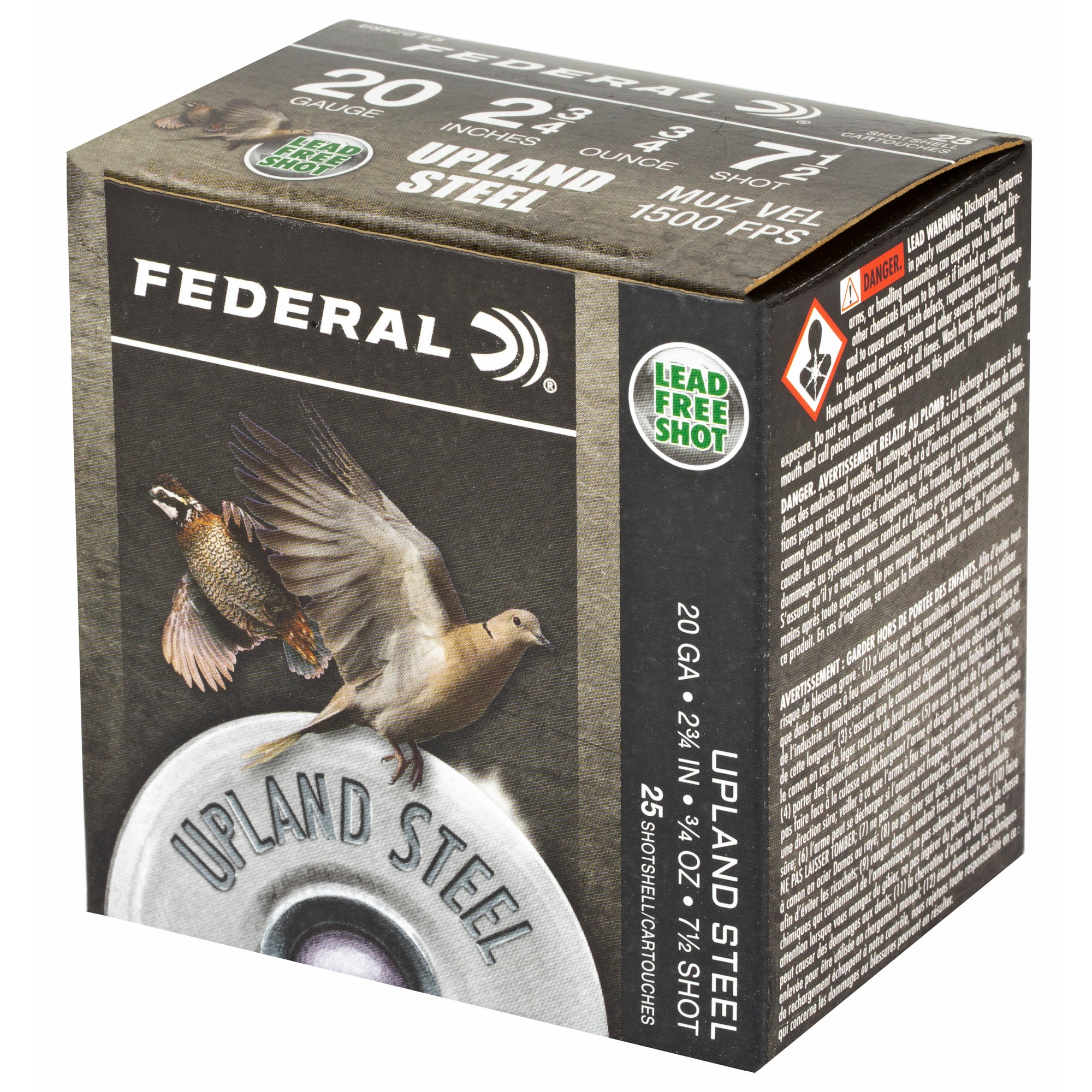 Federal Upland Steel 20 Gauge 2.75 inch #7.5 Steel Shot Ammo - 7/8 oz, 25 Rounds