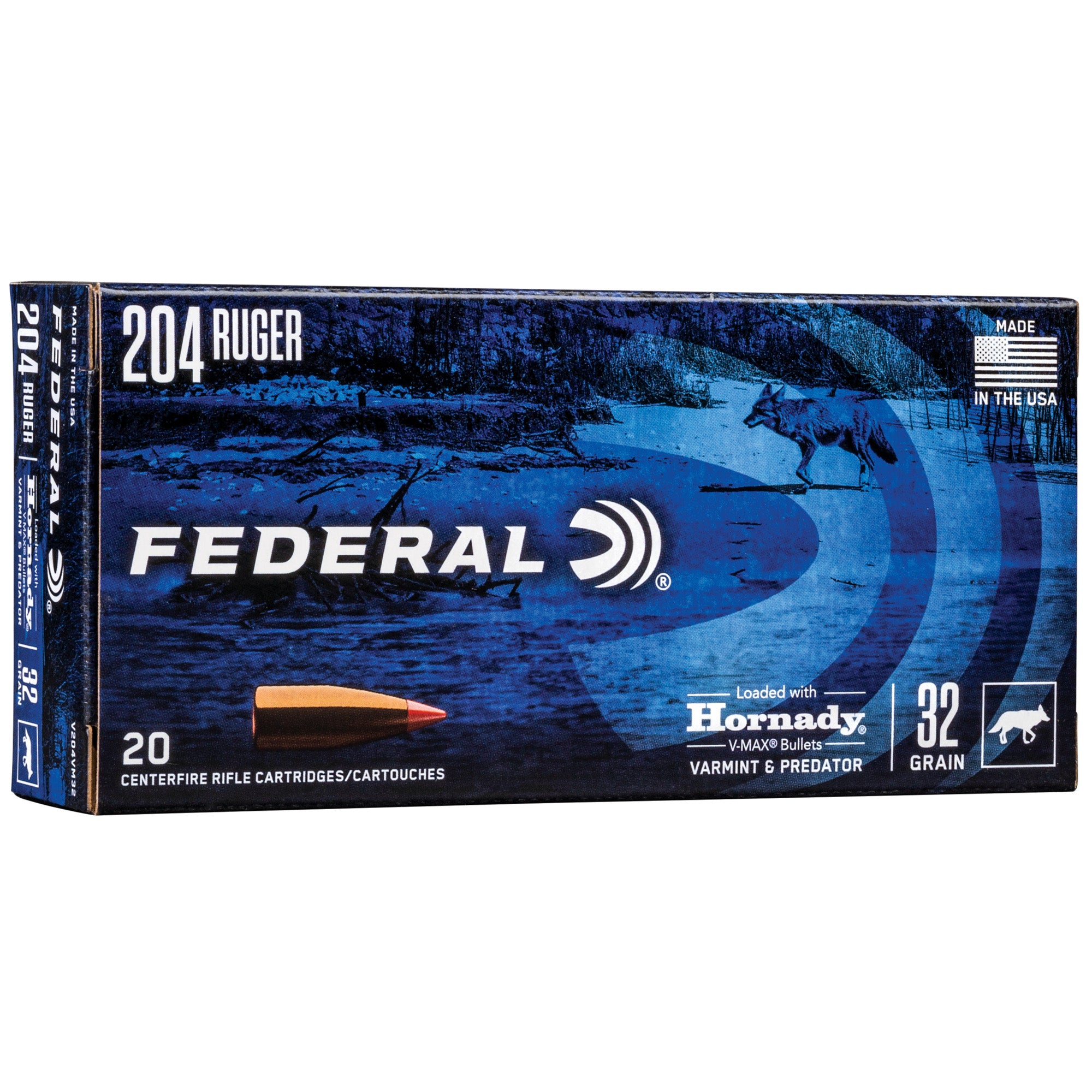 Federal Varmint & Predator .204 Ruger 32 Grain V-Max Ammunition - 20 Rounds