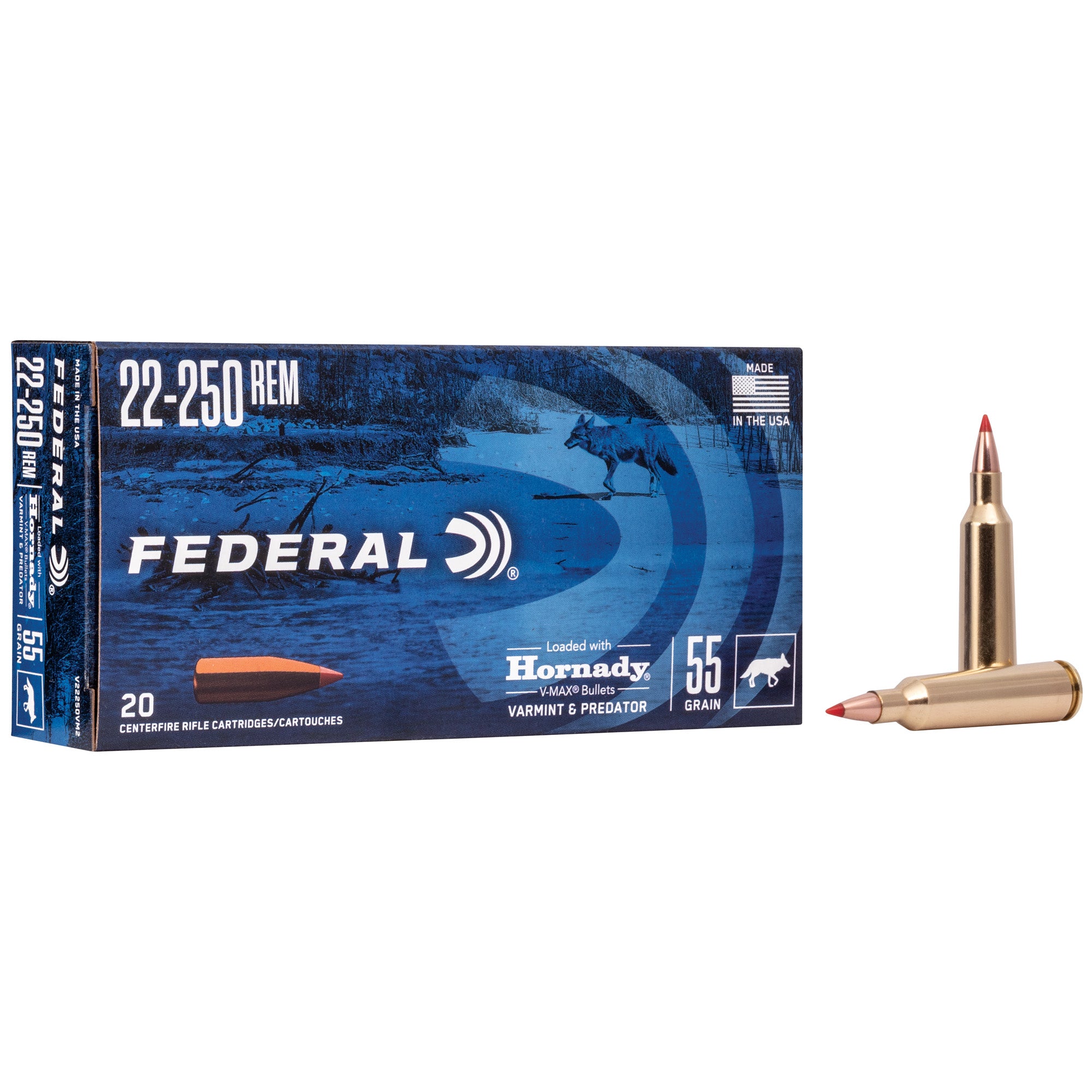 Federal Varmint & Predator 22-250 Remington 55-Grain V-Max Ammunition (20 Rounds)
