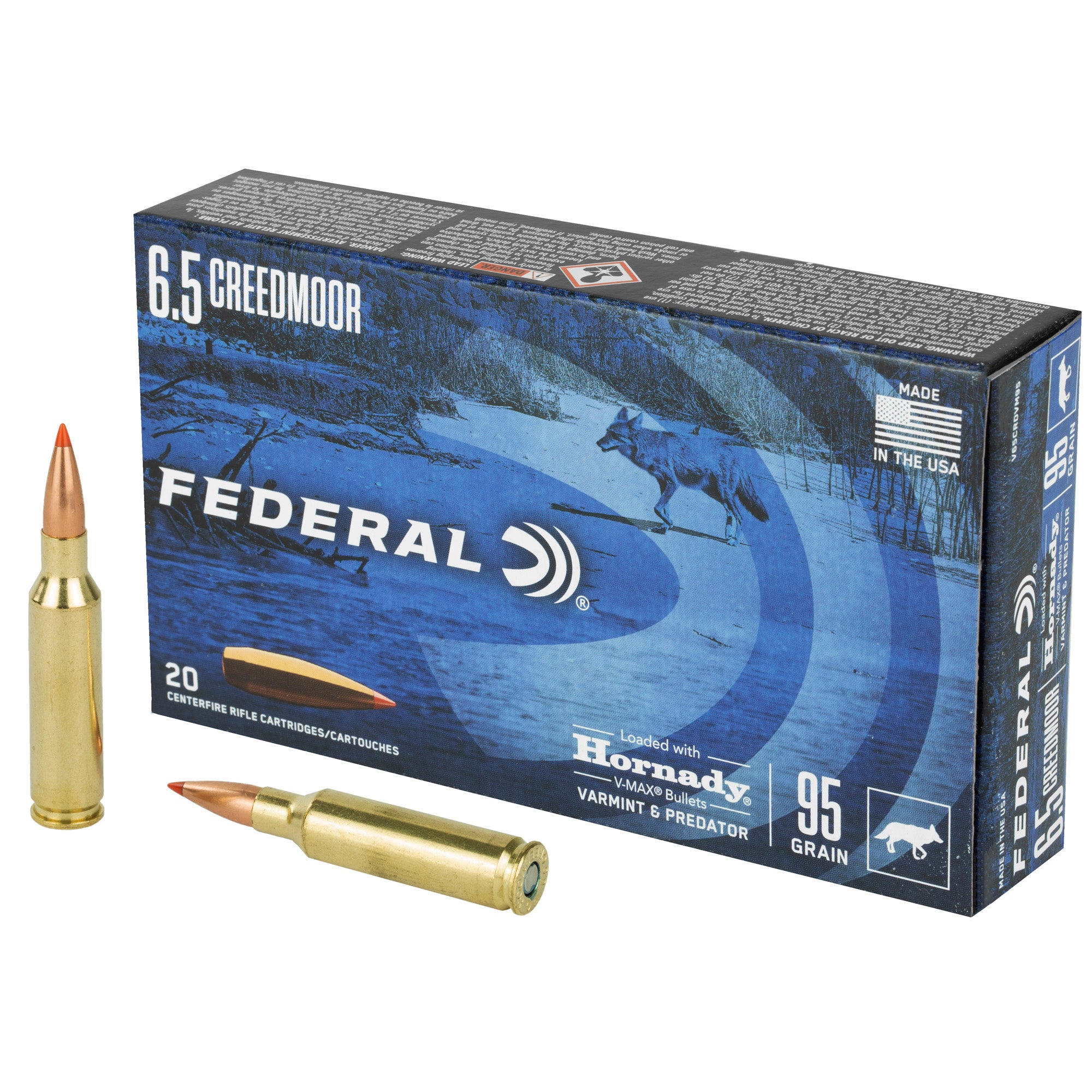 Federal Varmint & Predator 6.5 Creedmoor 95-Grain V-Max Ammunition, 20 Rounds