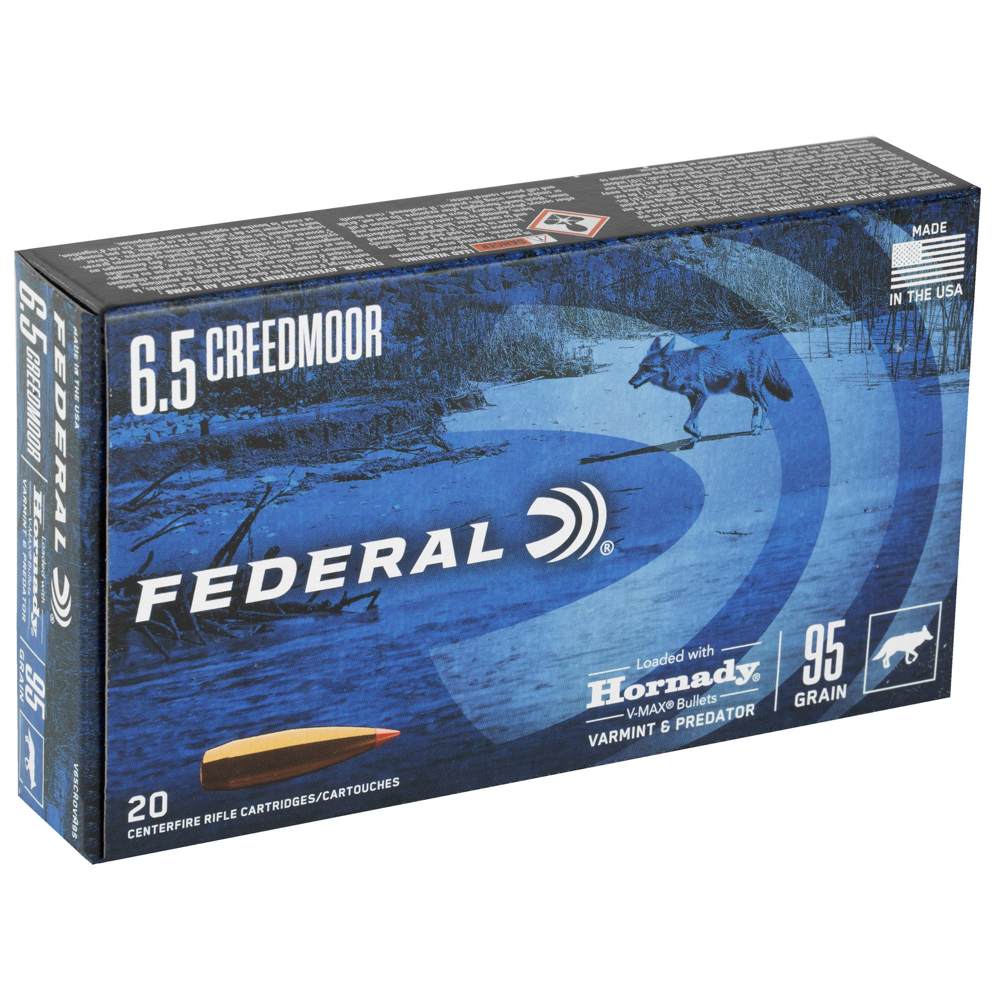 Federal Varmint & Predator 6.5 Creedmoor 95-Grain V-Max Ammunition, 20 Rounds