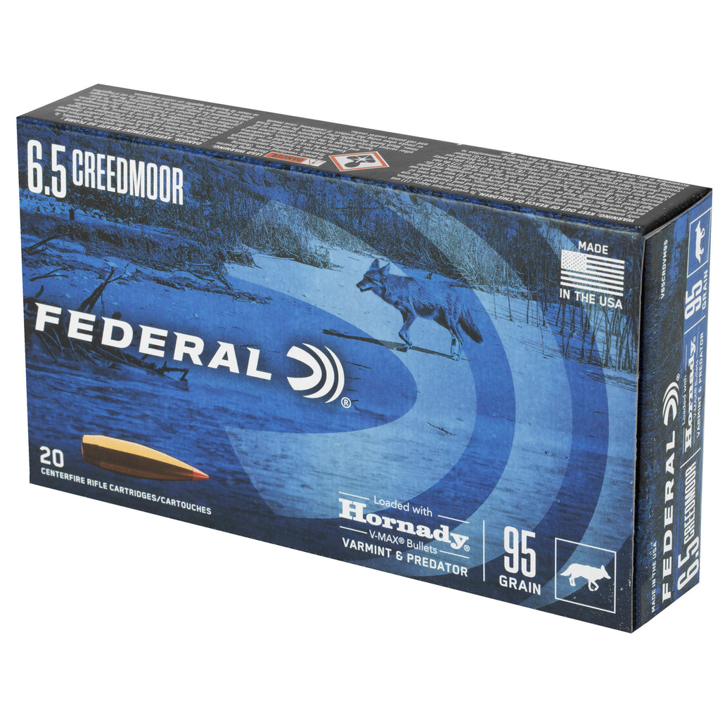 Federal Varmint & Predator 6.5 Creedmoor 95-Grain V-Max Ammunition, 20 Rounds
