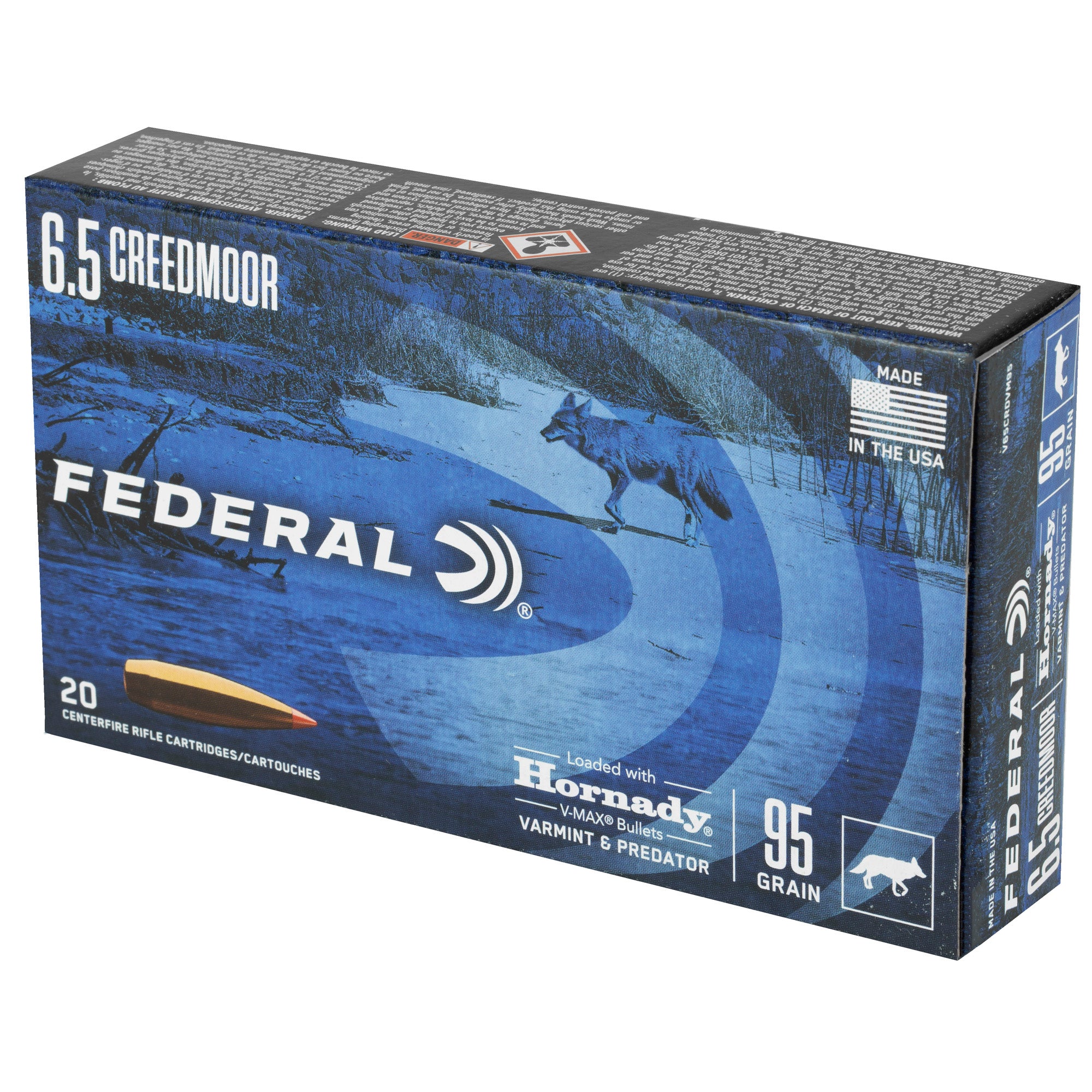 Federal Varmint & Predator 6.5 Creedmoor 95-Grain V-Max Ammunition, 20 Rounds