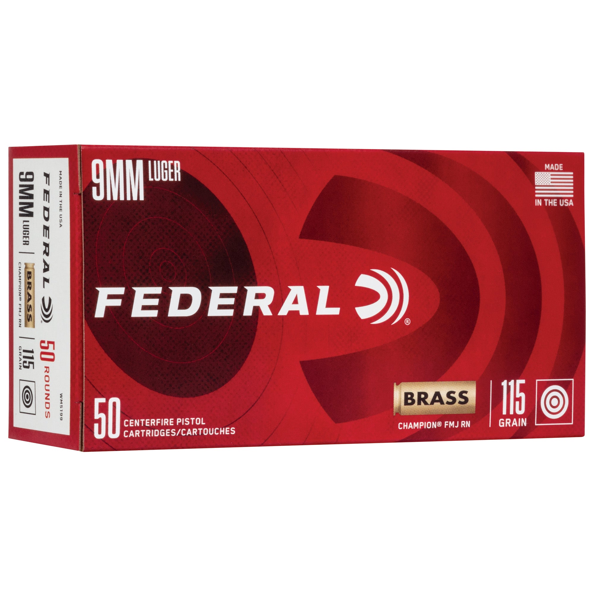 Federal Champion 9mm 115 Grain Full Metal Jacket Ammunition - 50 Rounds / Box
