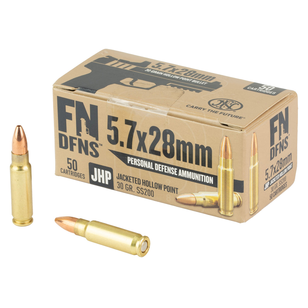 FN America FN DFNS SS200 5.7x28mm Personal Defense Ammunition, 30 Grain Hollow Point, 50 Rounds per Box