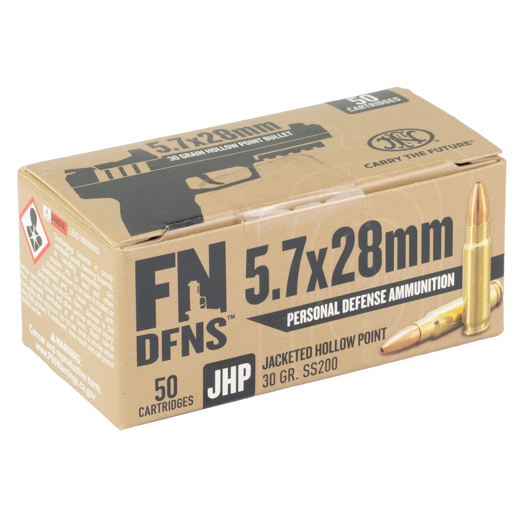 FN America FN DFNS SS200 5.7x28mm Personal Defense Ammunition, 30 Grain Hollow Point, 50 Rounds per Box