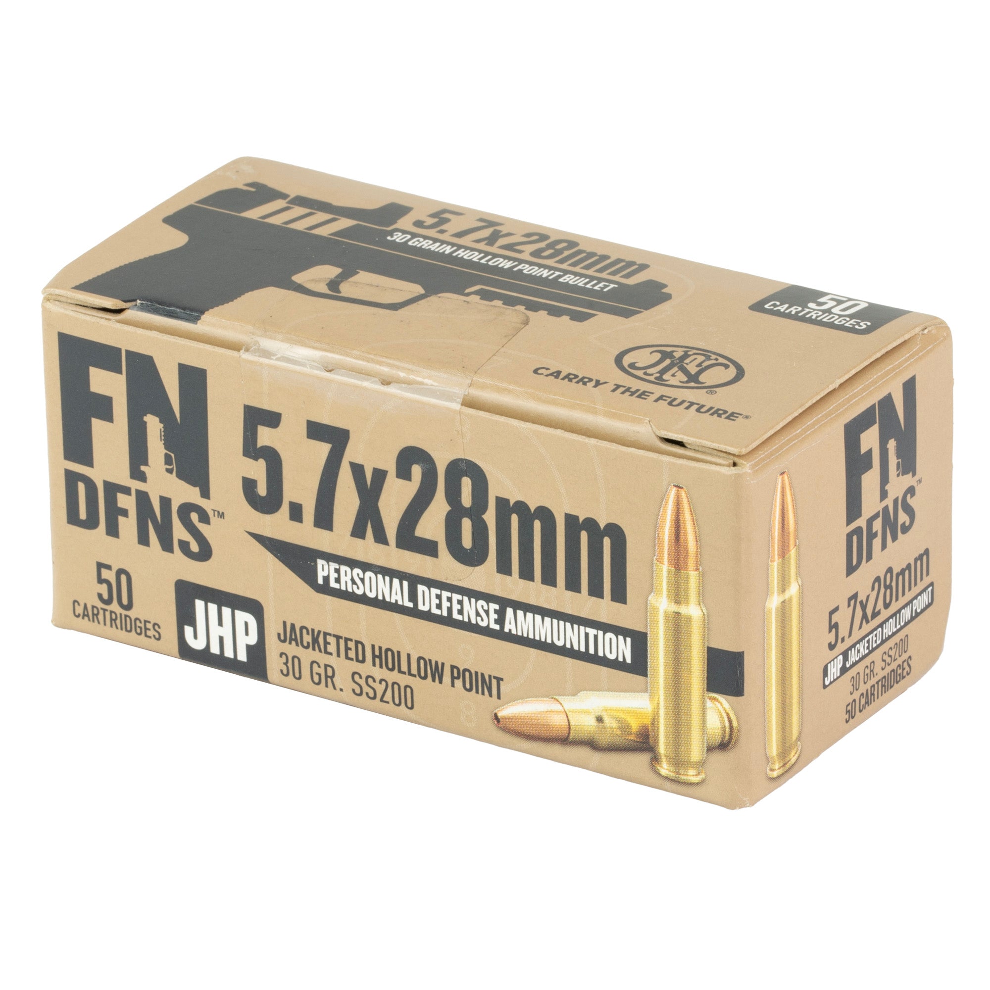 FN America FN DFNS SS200 5.7x28mm Personal Defense Ammunition, 30 Grain Hollow Point, 50 Rounds per Box