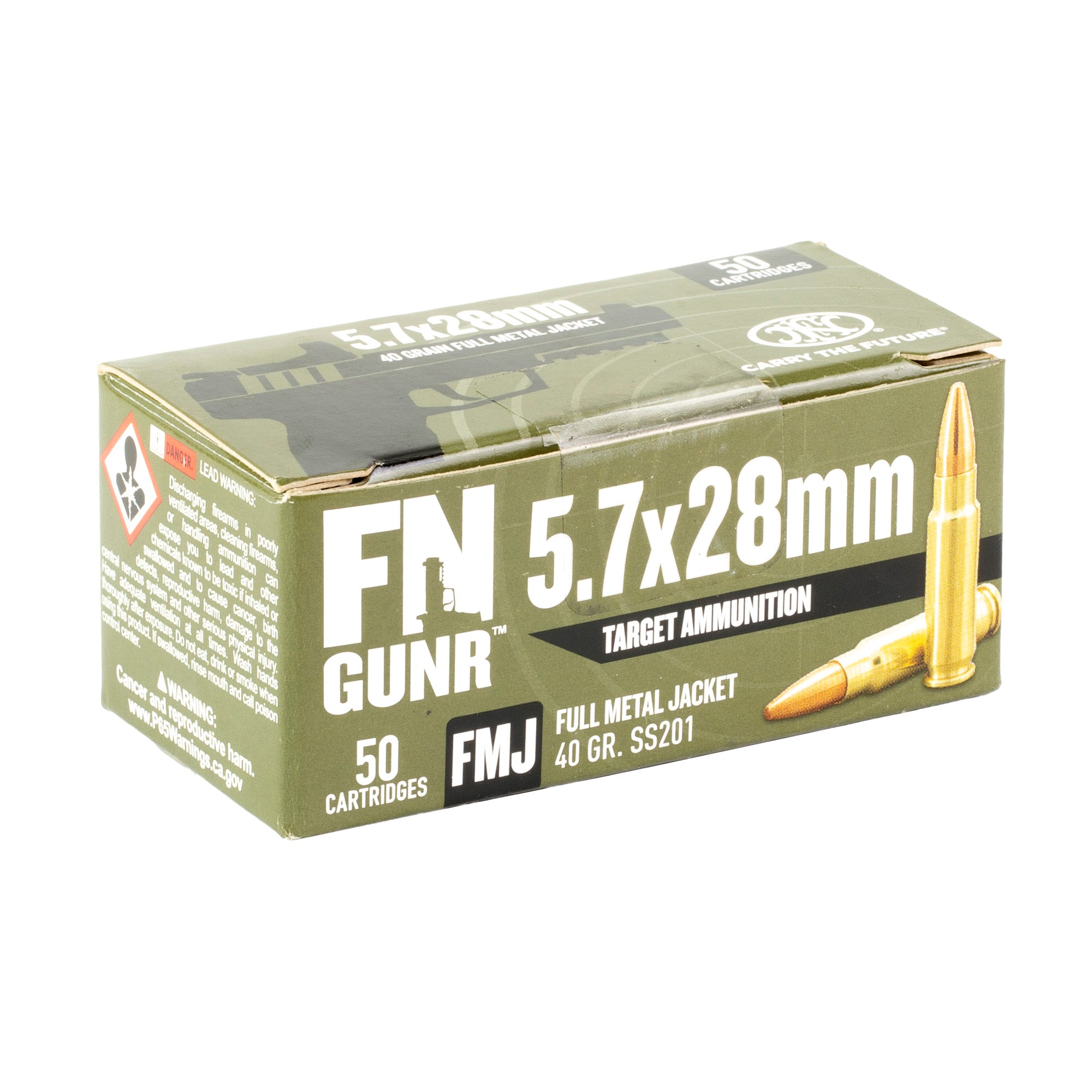FN America GUNR 5.7x28mm Training Rounds - 40 Grain Full Metal Jacket, 50 Rounds per Box