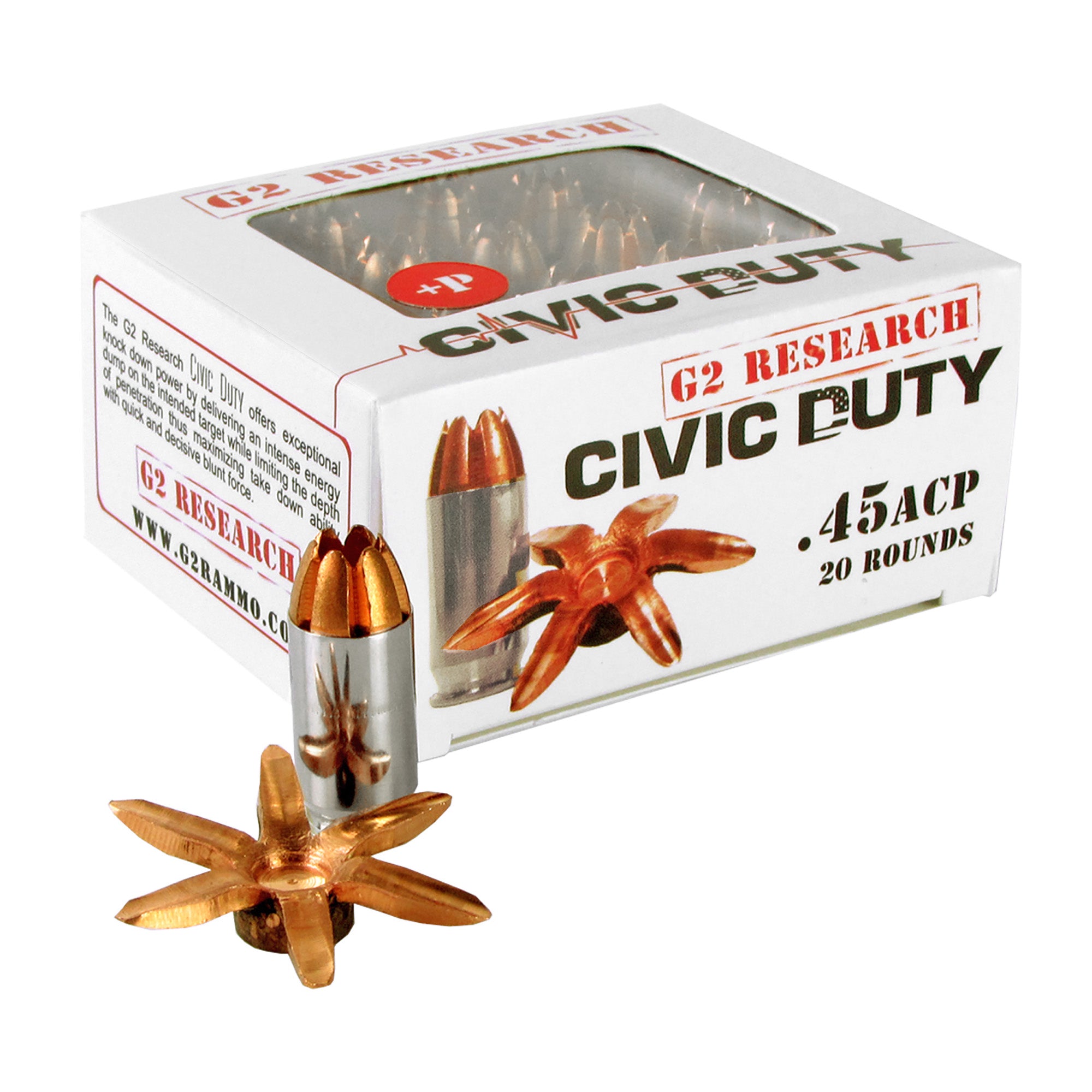 G2 Research Civic Duty 45 ACP 164 Grain Copper Self-Defense Ammunition - Pack of 20
