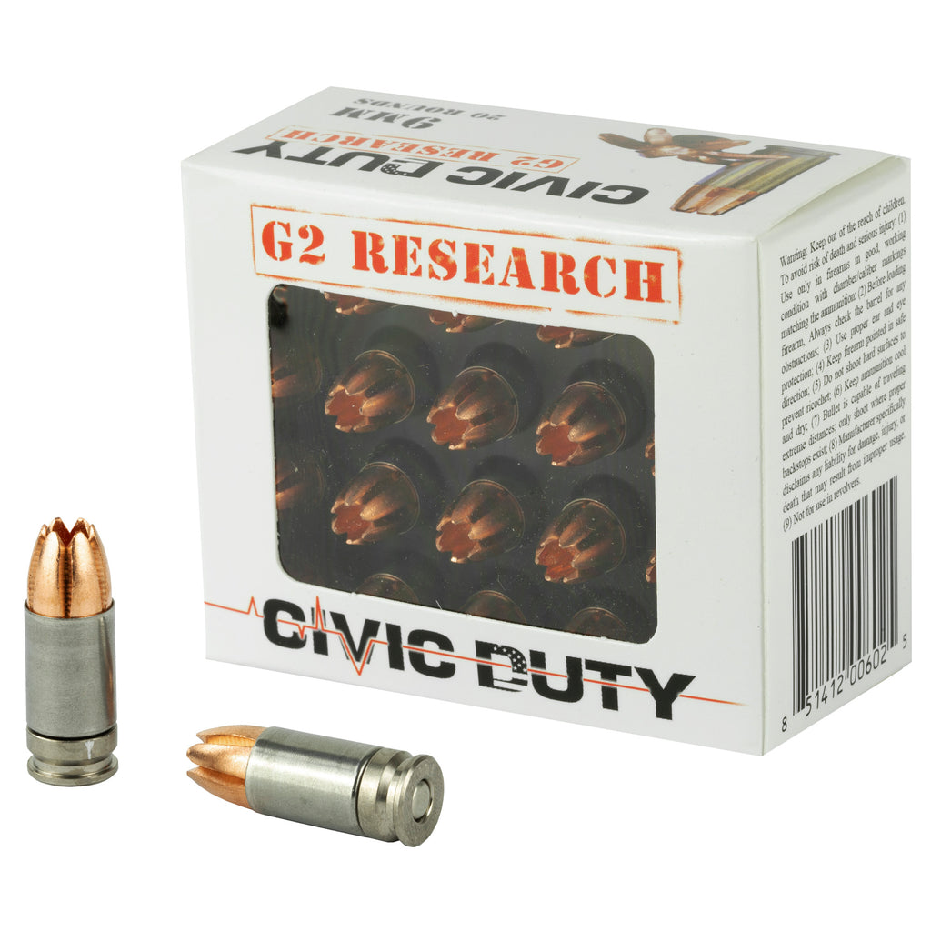 G2 Research Civic Duty 9mm 94 Grain Copper Self-Defense Ammunition (20 Rounds)