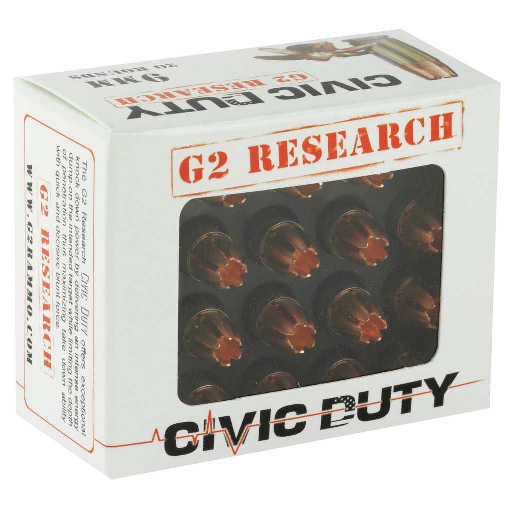 G2 Research Civic Duty 9mm 94 Grain Copper Self-Defense Ammunition (20 Rounds)