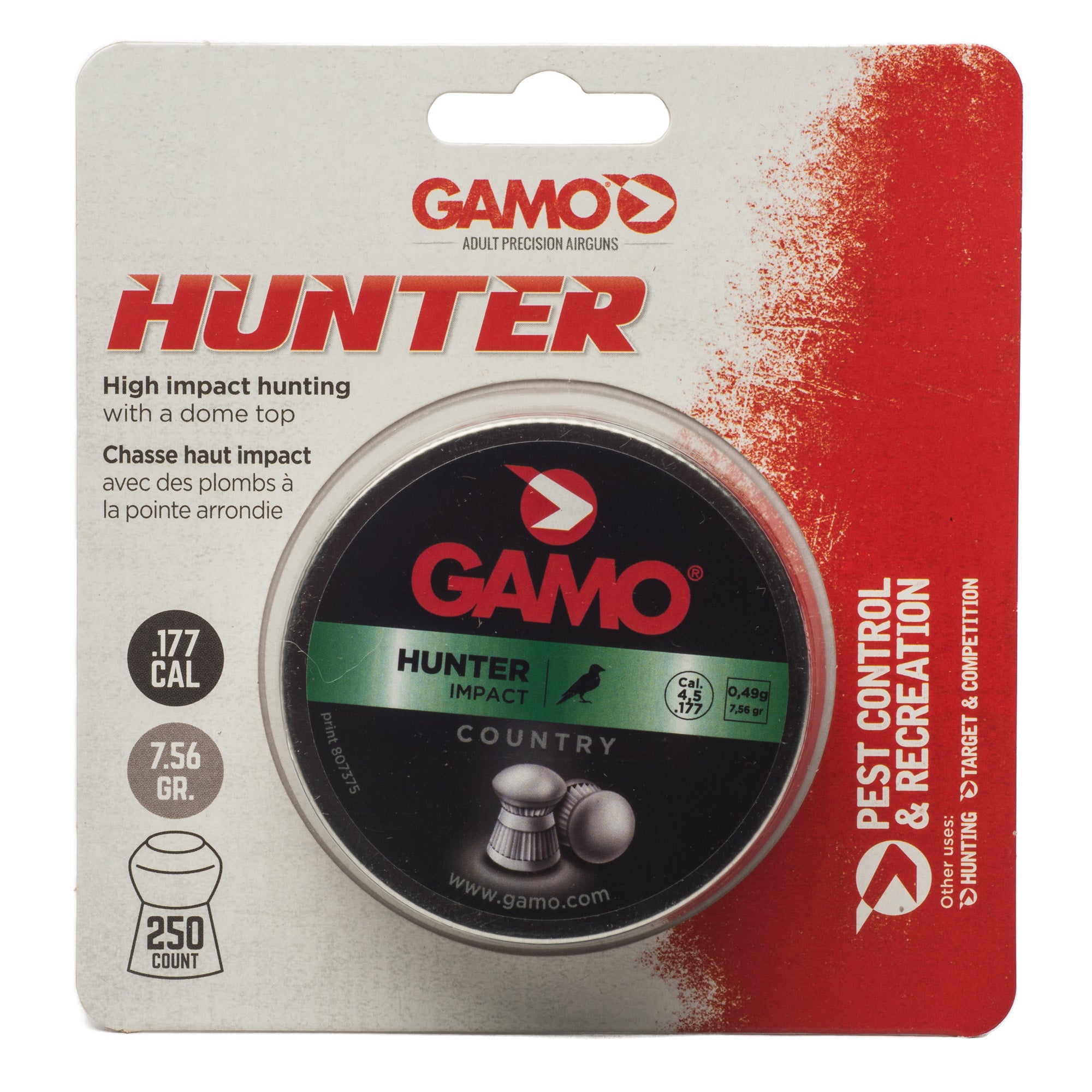 Gamo USA Hunter .177 Caliber Round Nose Pellets - 250 Count Tin