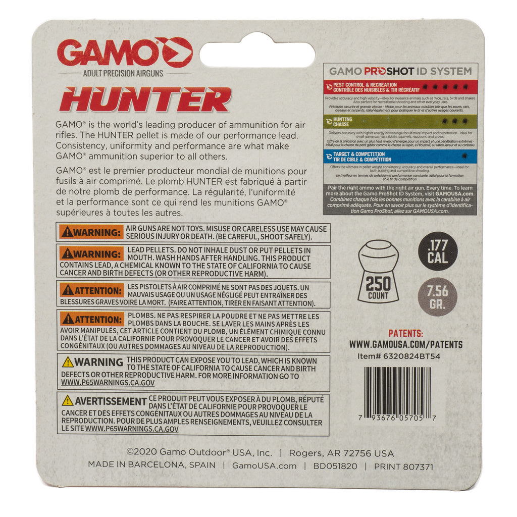 Gamo USA Hunter .177 Caliber Round Nose Pellets - 250 Count Tin