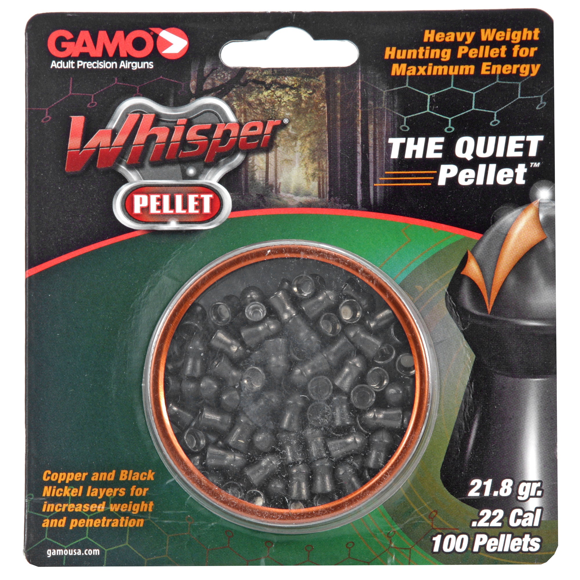 Gamo USA Whisper Pellet .22 Caliber – 100 Count for Quiet and Accurate Shooting