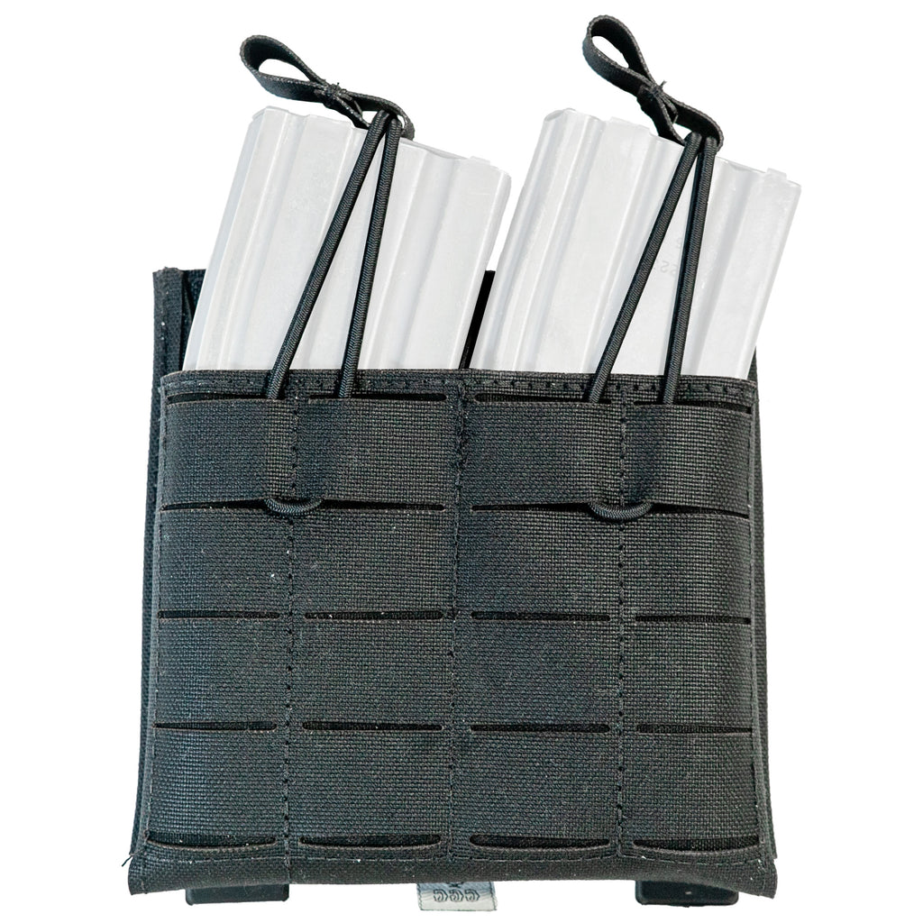 Grey Ghost Gear Double 5.56 Magazine Pouch in Black – Laminate Nylon with Open-Top and Bungee Retention