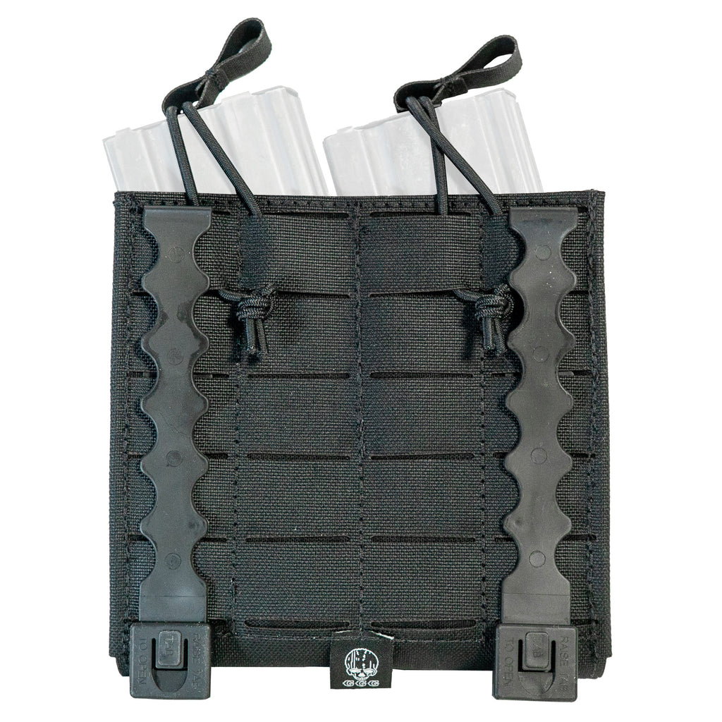 Grey Ghost Gear Double 5.56 Magazine Pouch in Black – Laminate Nylon with Open-Top and Bungee Retention