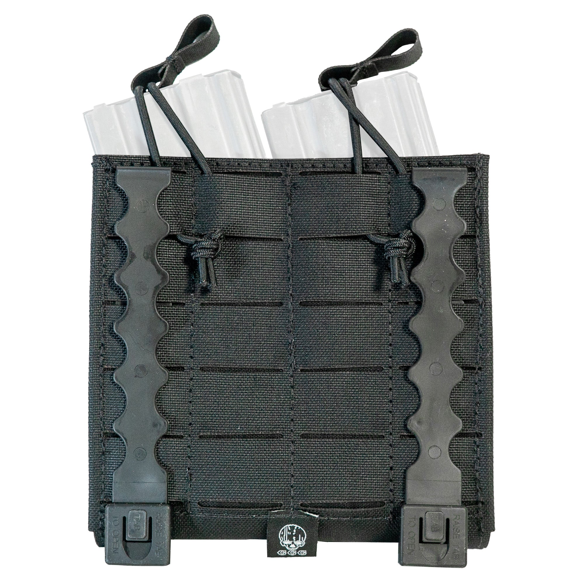 Grey Ghost Gear Double 5.56 Magazine Pouch in Black – Laminate Nylon with Open-Top and Bungee Retention