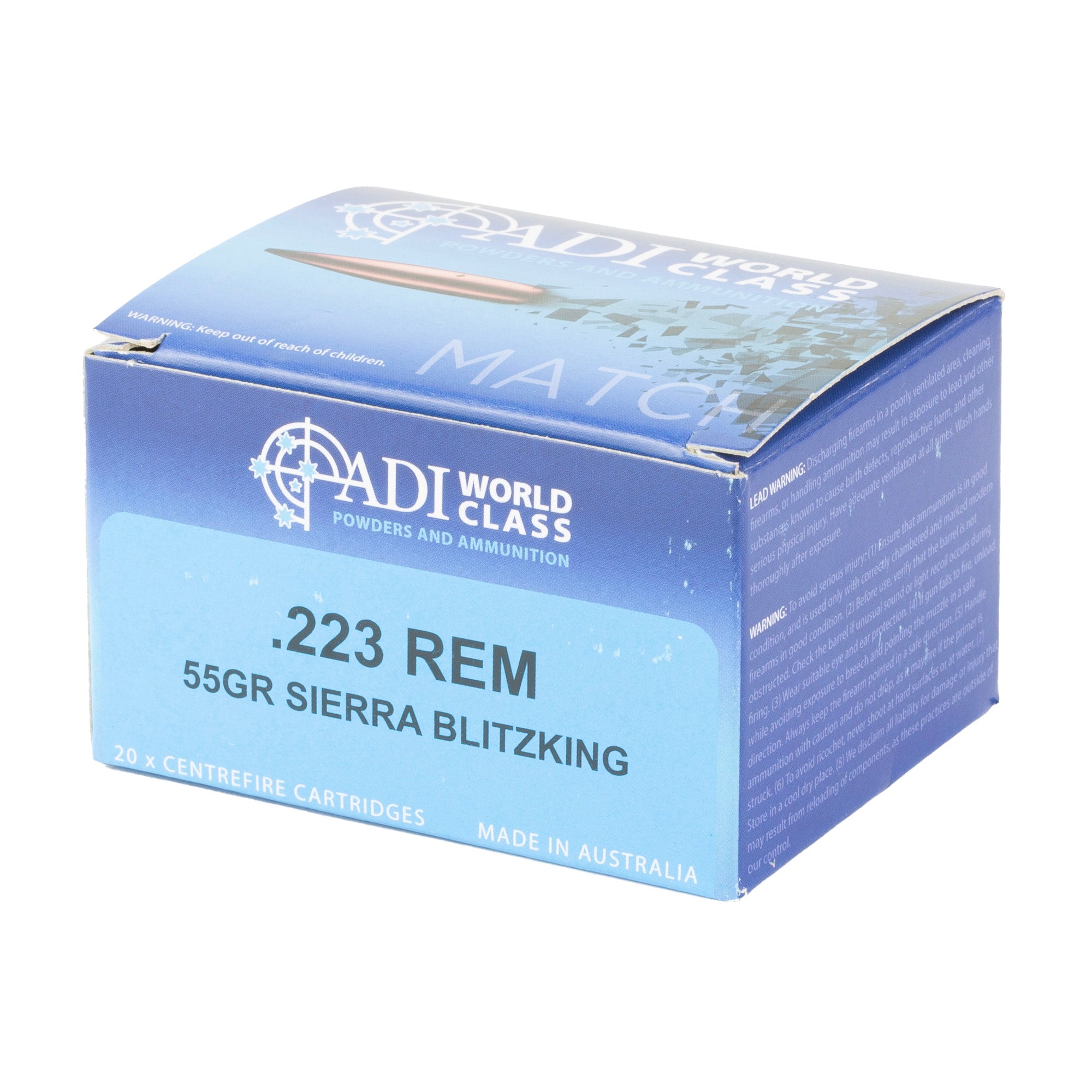 ADI World Class Ammunition 223 Remington 55 Grain Match Boat Tail