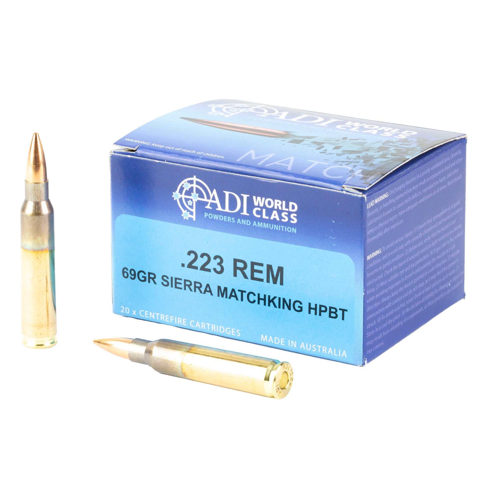 ADI World Class Ammunition 223 Remington 69-Grain Sierra MatchKing Boat Tail Hollow Point, 20 Rounds per Box