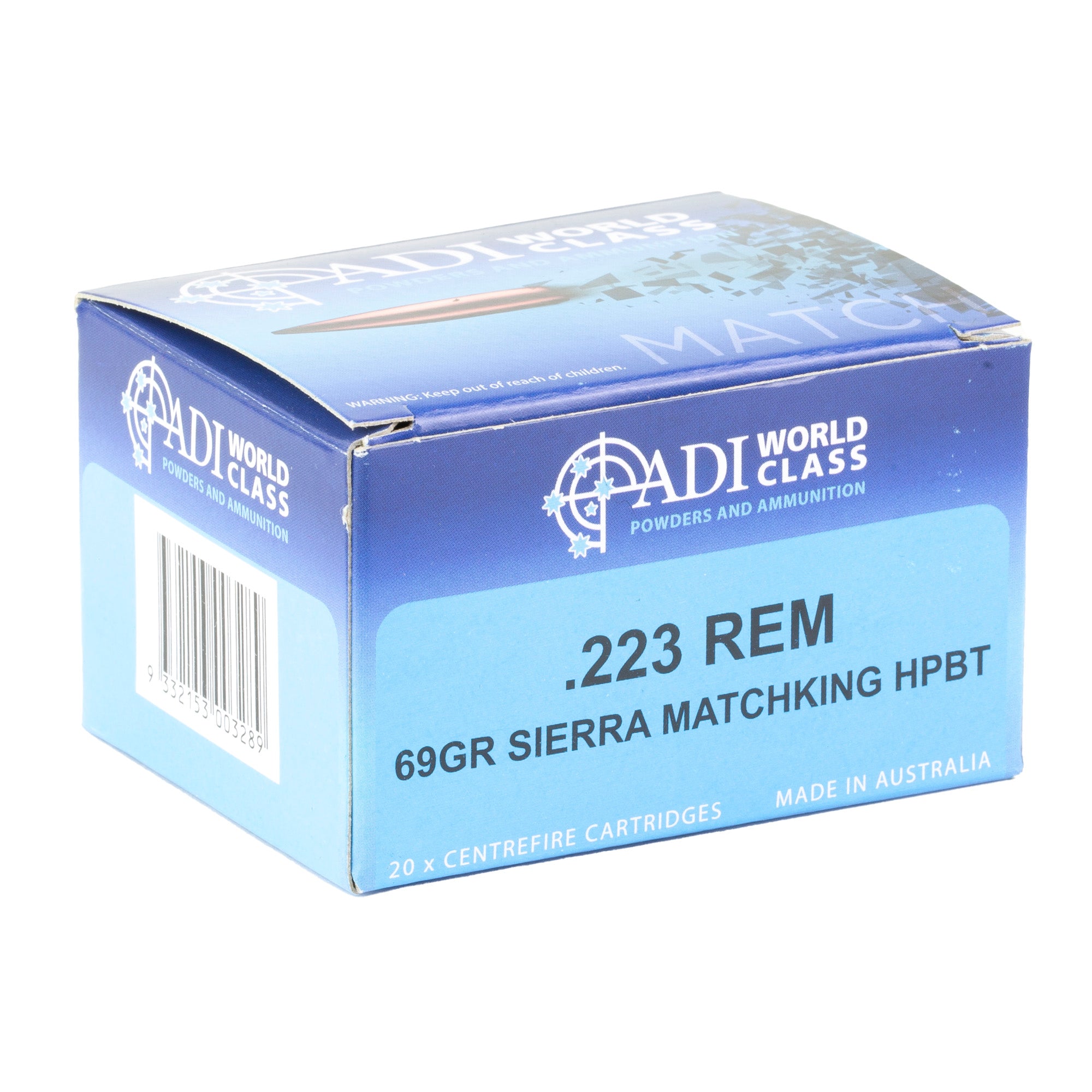 ADI World Class Ammunition 223 Remington 69-Grain Sierra MatchKing Boat Tail Hollow Point, 20 Rounds per Box