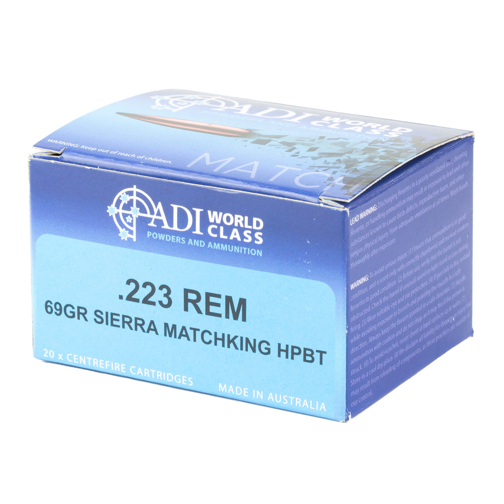ADI World Class Ammunition 223 Remington 69-Grain Sierra MatchKing Boat Tail Hollow Point, 20 Rounds per Box
