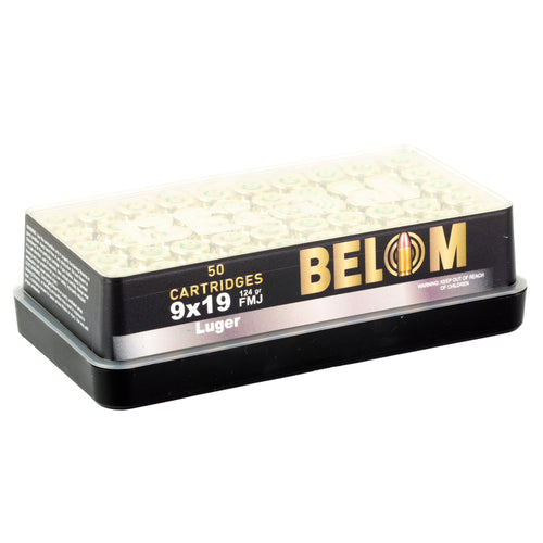 Belom 9mm 124 Grain Full Metal Jacket Brass Ammunition (50 Rounds per Box, 1000 per Case)