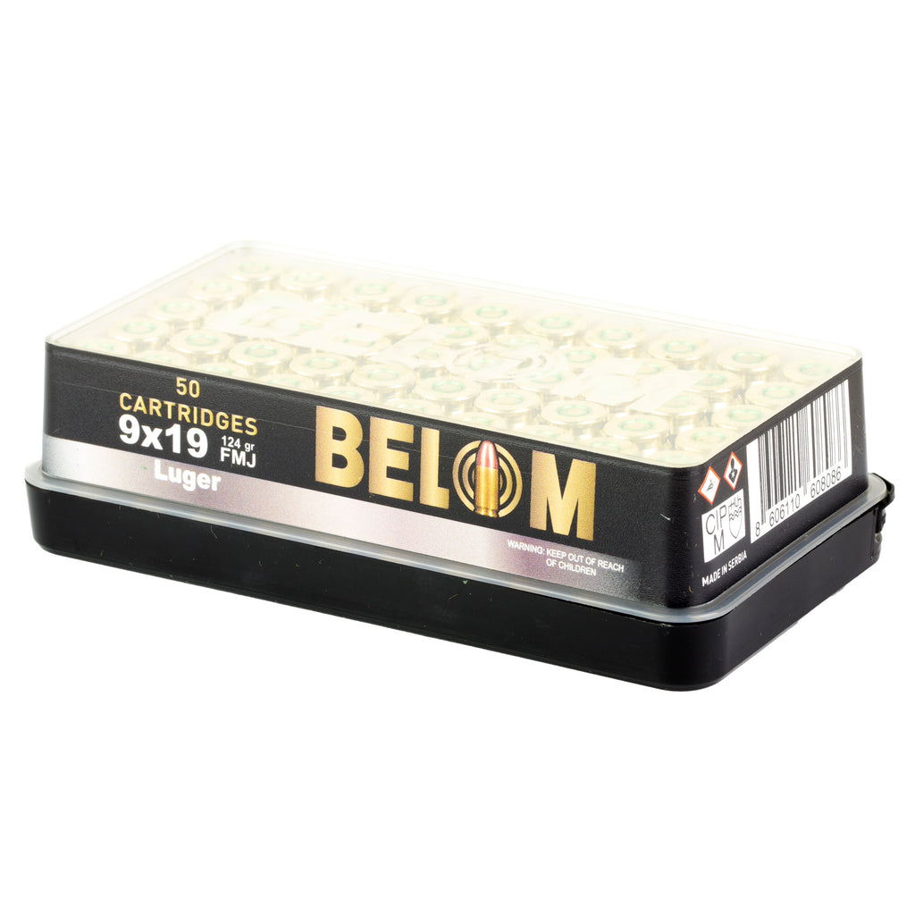 Belom 9mm 124 Grain Full Metal Jacket Brass Ammunition (50 Rounds per Box, 1000 per Case)
