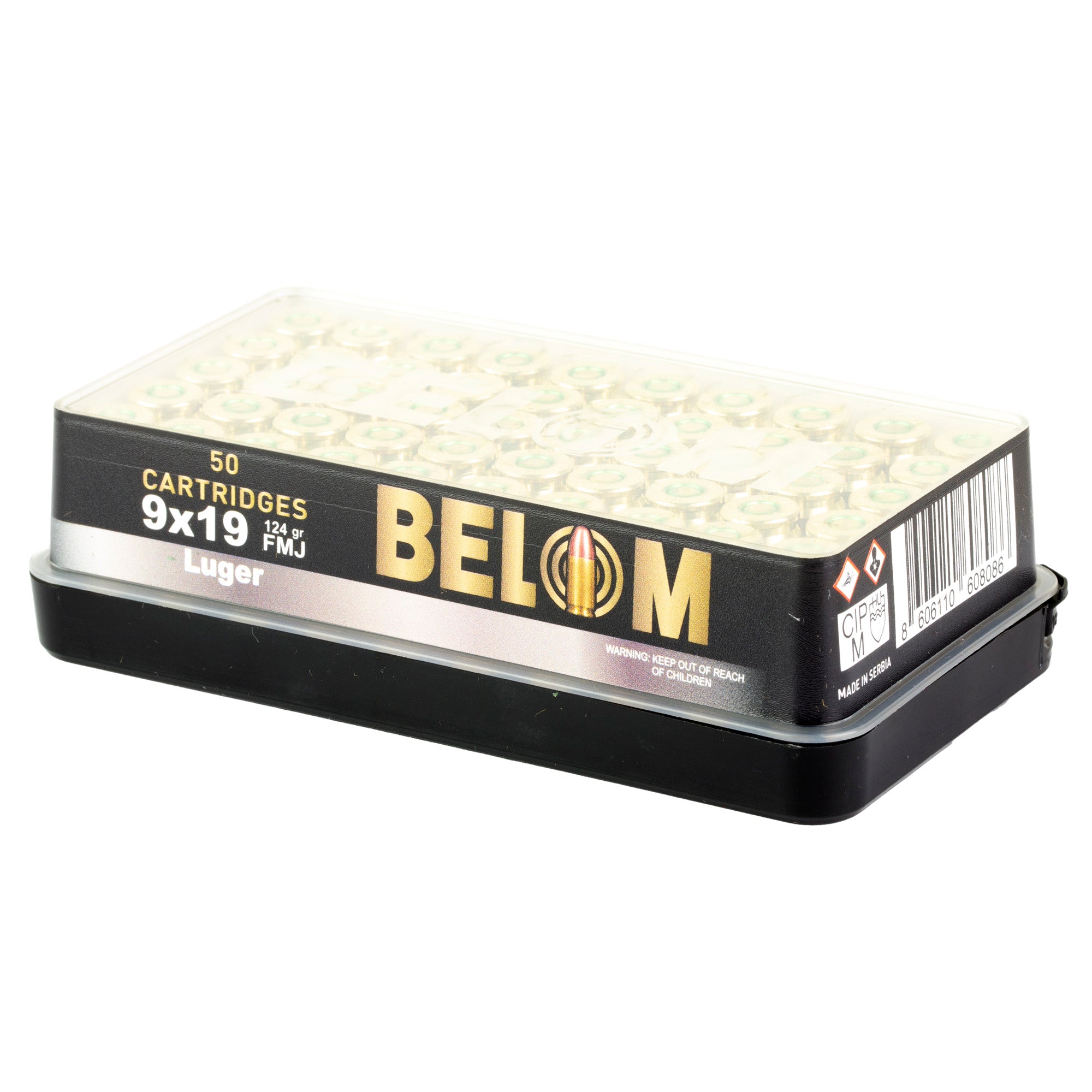 Belom 9mm 124 Grain Full Metal Jacket Brass Ammunition (50 Rounds per Box, 1000 per Case)
