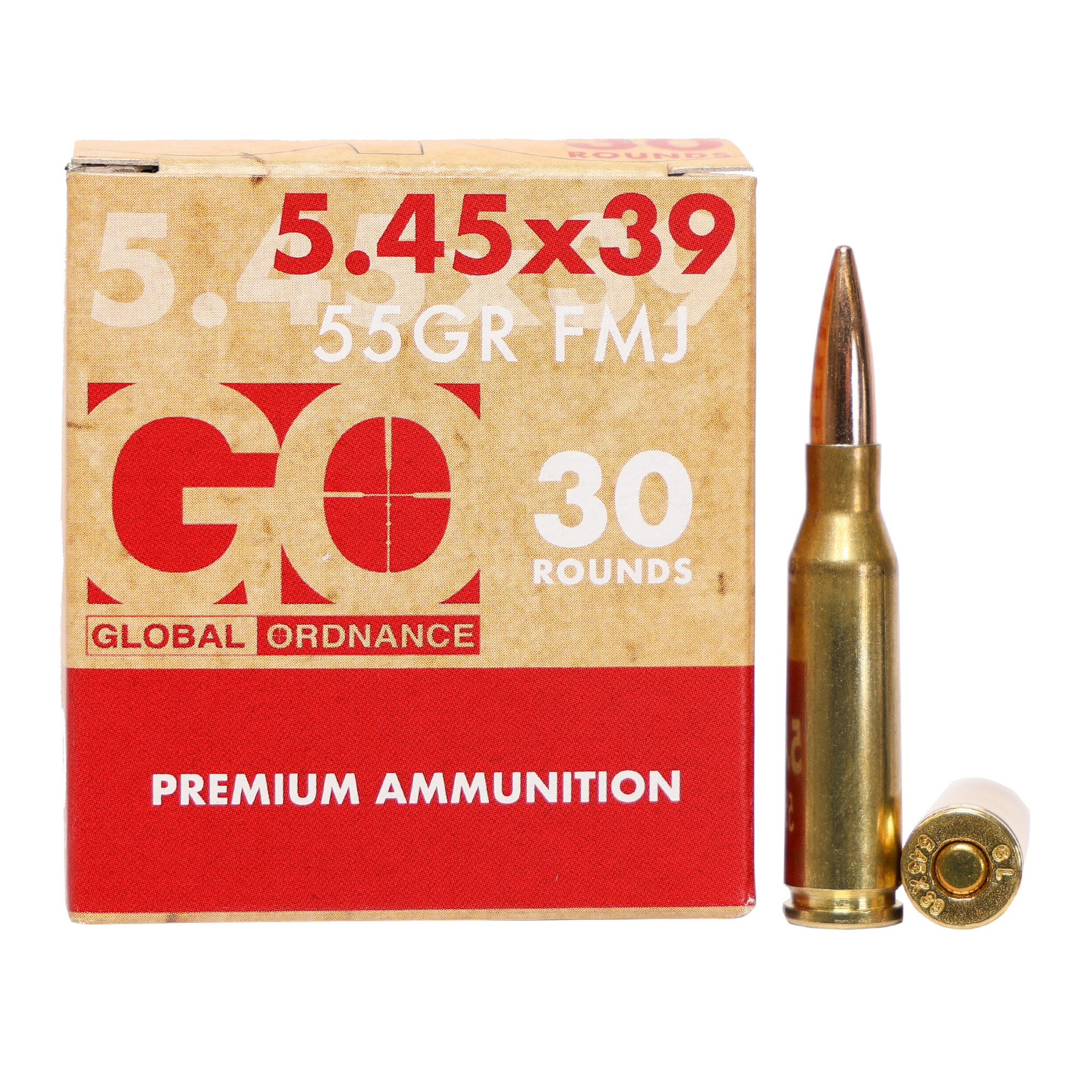 Global Ordnance GO 5.45x39mm 55GR FMJ Brass Ammunition - 30 Rounds Per Box, 1350 Rounds Per Case