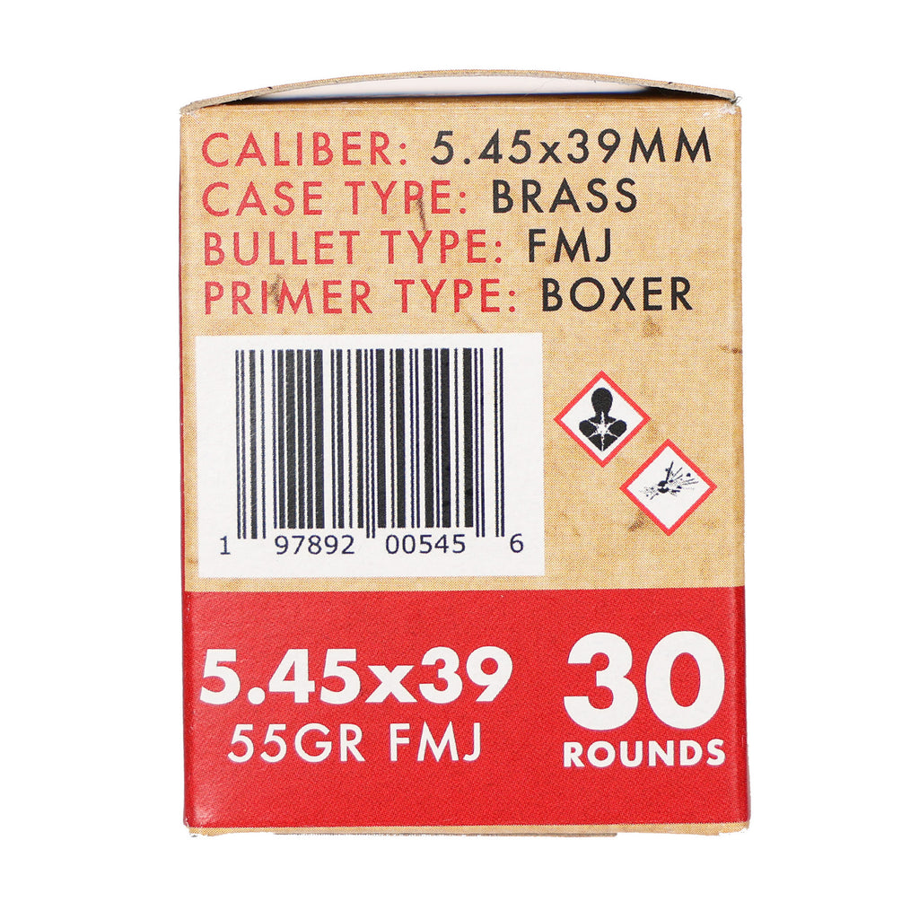 Global Ordnance GO 5.45x39mm 55GR FMJ Brass Ammunition - 30 Rounds Per Box, 1350 Rounds Per Case
