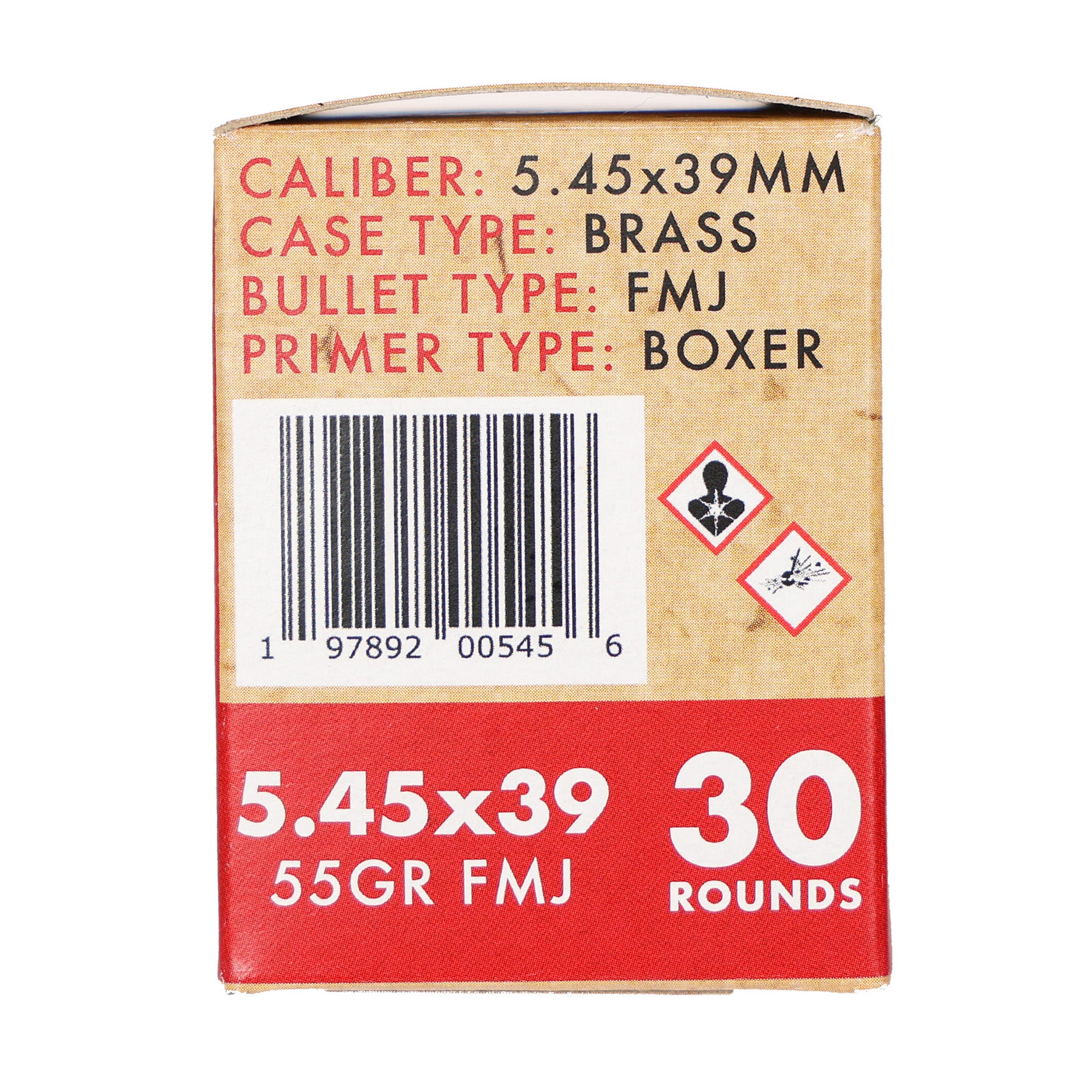 Global Ordnance GO 5.45x39mm 55GR FMJ Brass Ammunition - 30 Rounds Per Box, 1350 Rounds Per Case