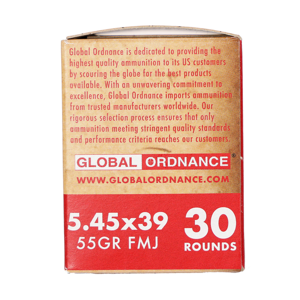 Global Ordnance GO 5.45x39mm 55GR FMJ Brass Ammunition - 30 Rounds Per Box, 1350 Rounds Per Case