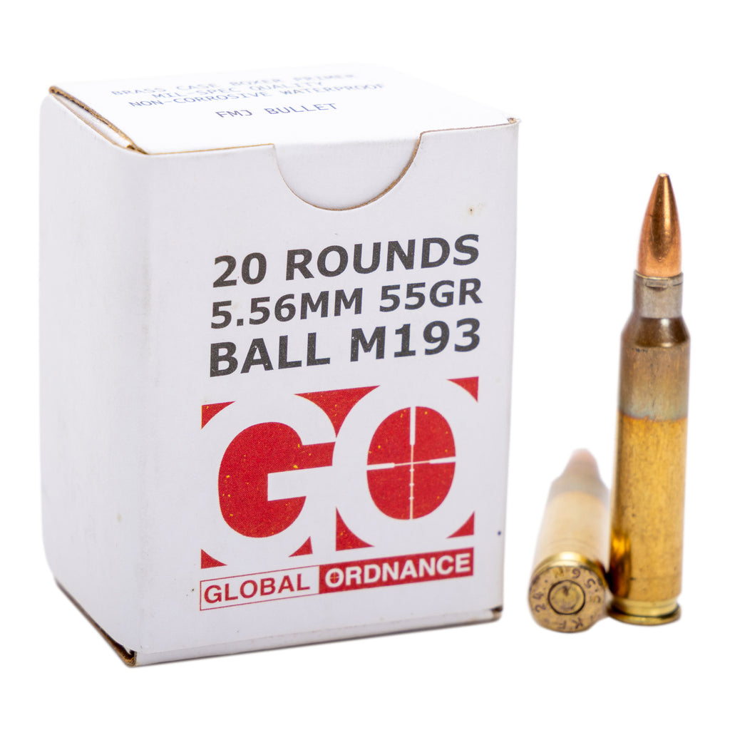 Global Ordnance GO850003223346 556 NATO M193 55 Grain Full Metal Jacket Ammunition - 20 Rounds Per Box, 1000 Rounds Per Case