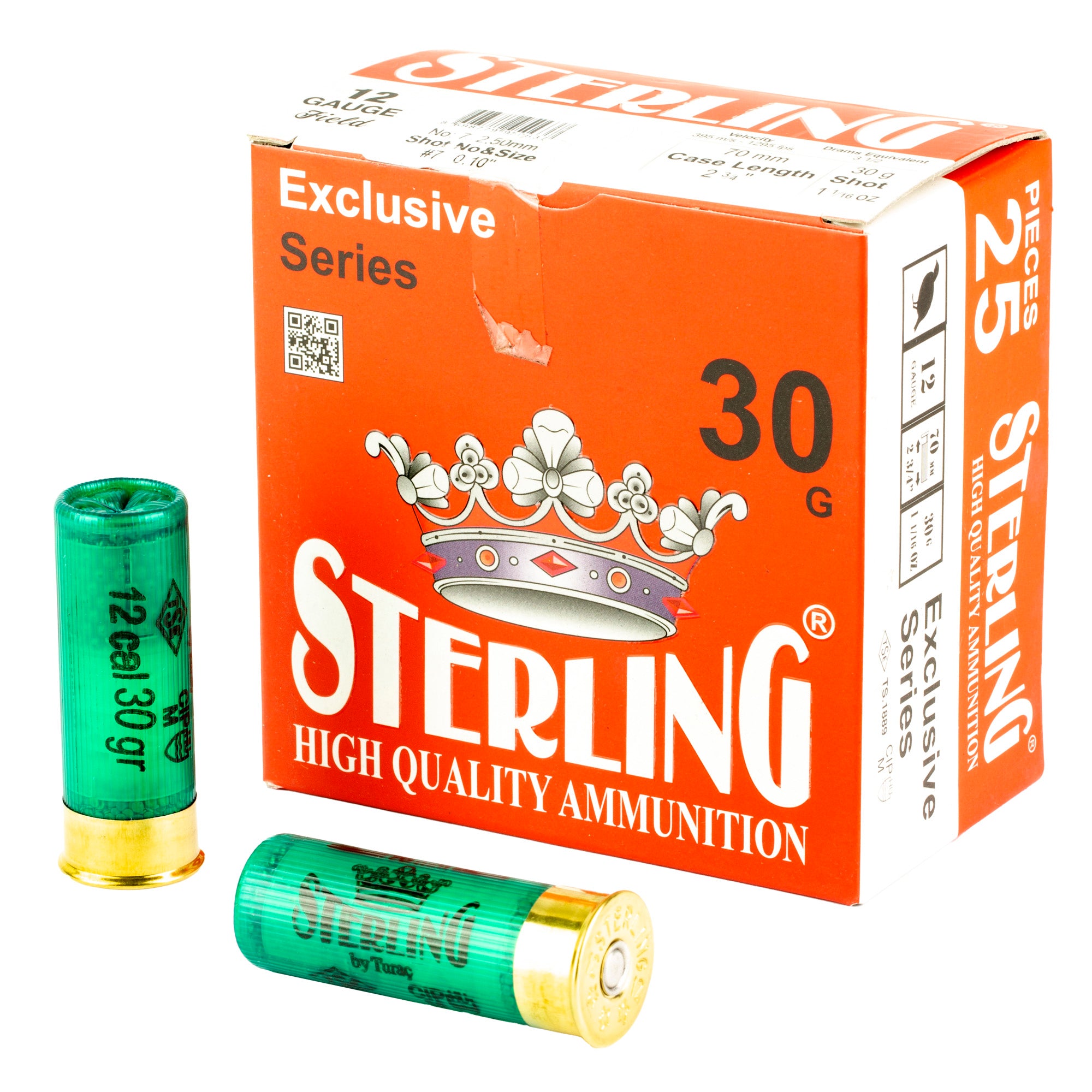 Sterling Exclusive Series 12 Gauge Shotgun Shells – 30-Grain #7 Shot, 1 1/6 oz, 25 Rounds per Box